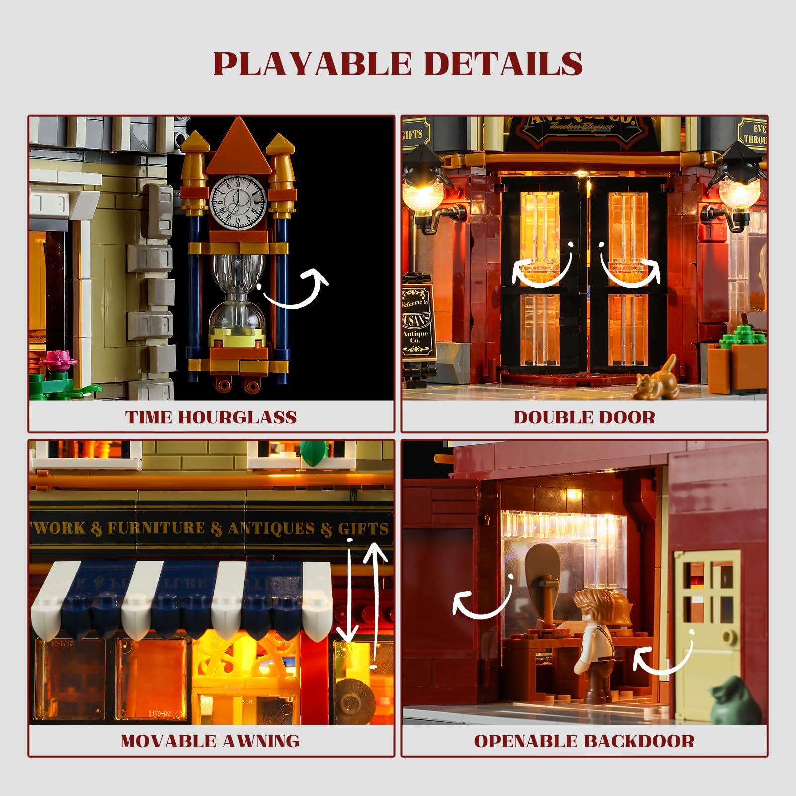 FUNWHOLE Antique-Store Lighting Building-Bricks Set - City Town Corner Collectibles Shop LED Light Modular Building Model Set 2847 Pcs for Adults and Teen - Image 4