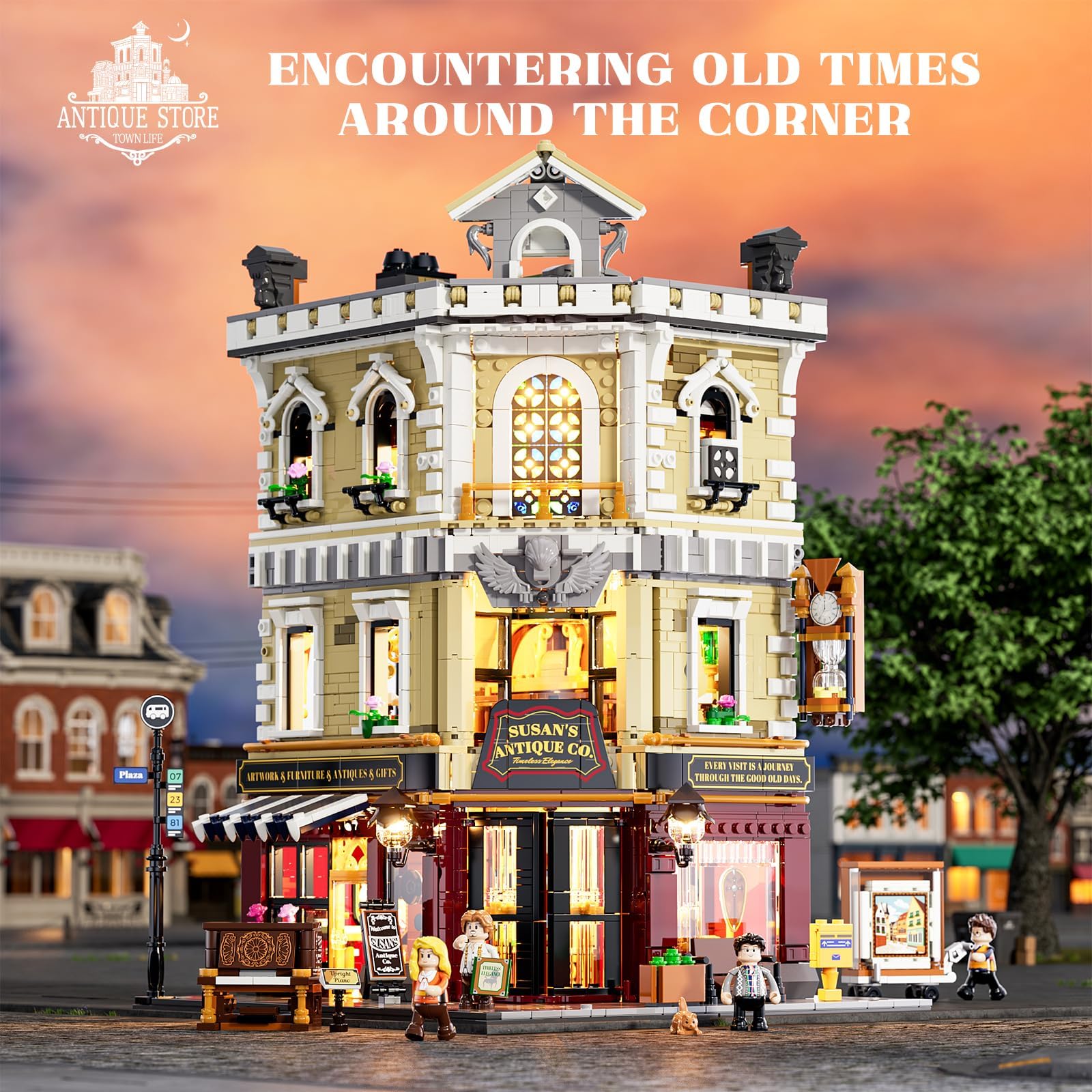FUNWHOLE Antique-Store Lighting Building-Bricks Set - City Town Corner Collectibles Shop LED Light Modular Building Model Set 2847 Pcs for Adults and Teen - Image 5