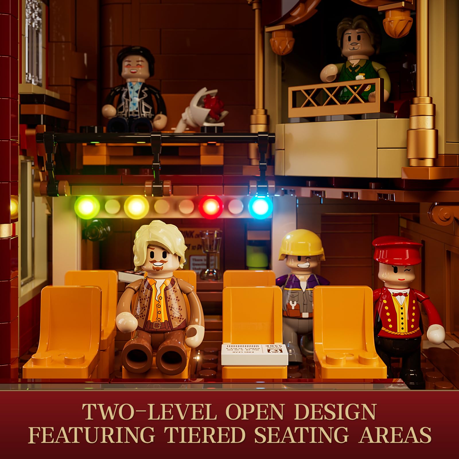 FUNWHOLE Balcony-Theatre Lighting Building-Bricks Set - City Town Creator House with LED Light Multi-Form Modular Collectible Display Kit 2445 Pcs for Adults and Movie Lovers - Image 4