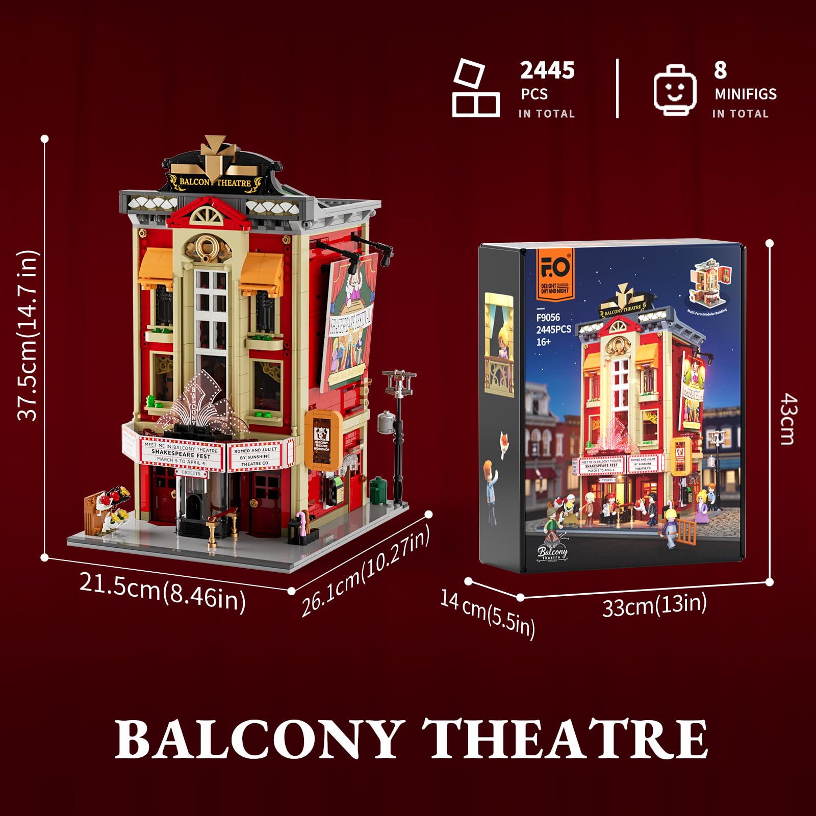 FUNWHOLE Balcony-Theatre Lighting Building-Bricks Set - City Town Creator House with LED Light Multi-Form Modular Collectible Display Kit 2445 Pcs for Adults and Movie Lovers - Image 8