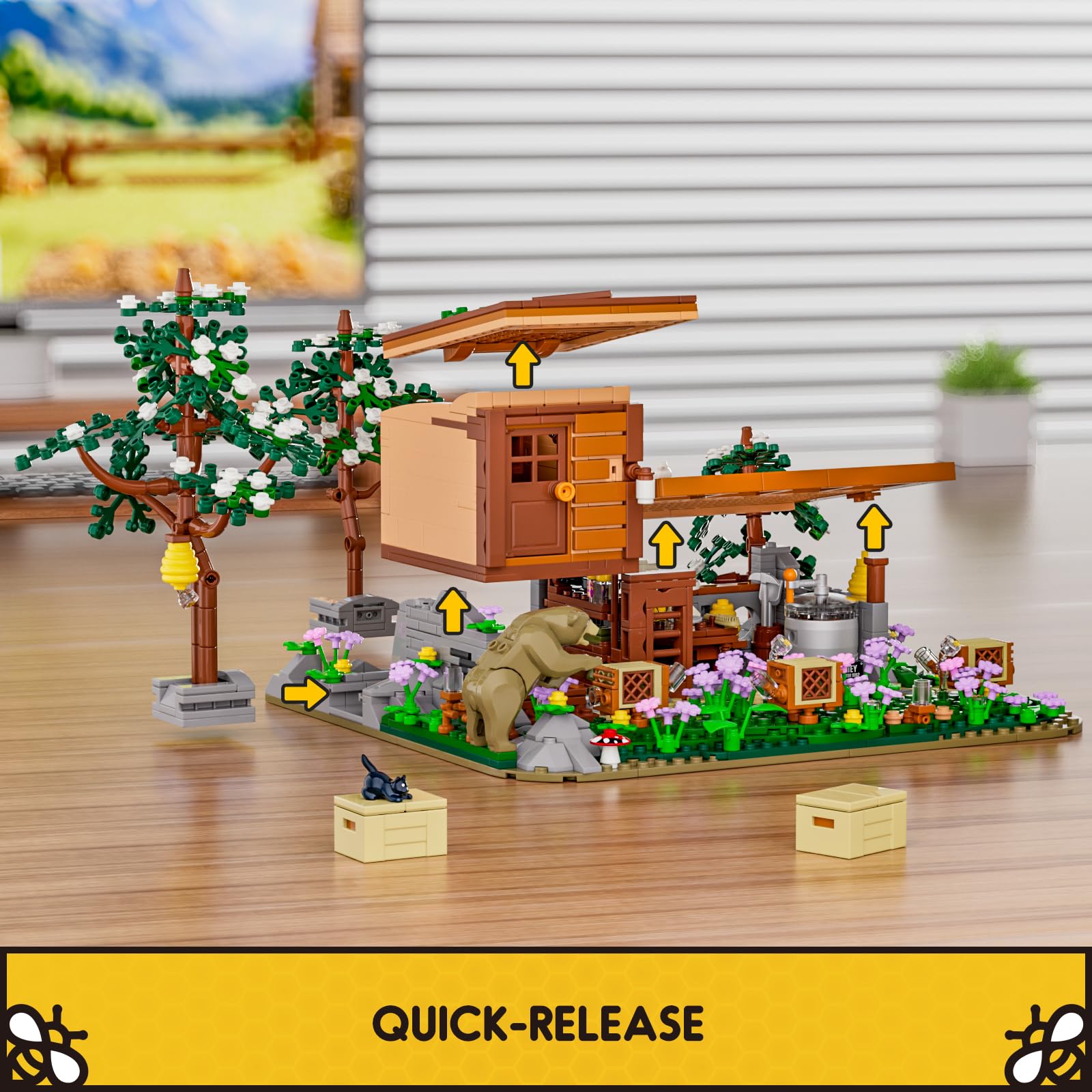 FUNWHOLE Bee-Farm Lighting Building-Bricks Set - Farm Bee Cottage Honey Workshop Collection LED Light Building Set 1274 Pcs for Adults and Teen - Image 3