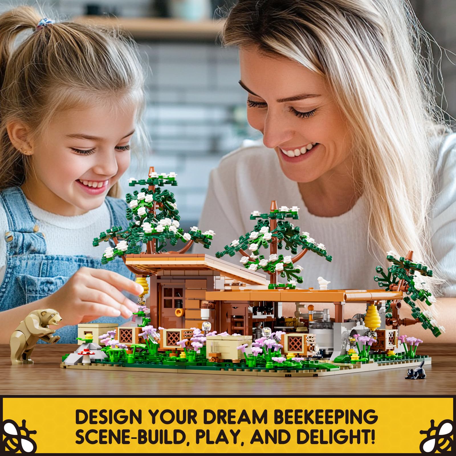 FUNWHOLE Bee-Farm Lighting Building-Bricks Set - Farm Bee Cottage Honey Workshop Collection LED Light Building Set 1274 Pcs for Adults and Teen - Image 5