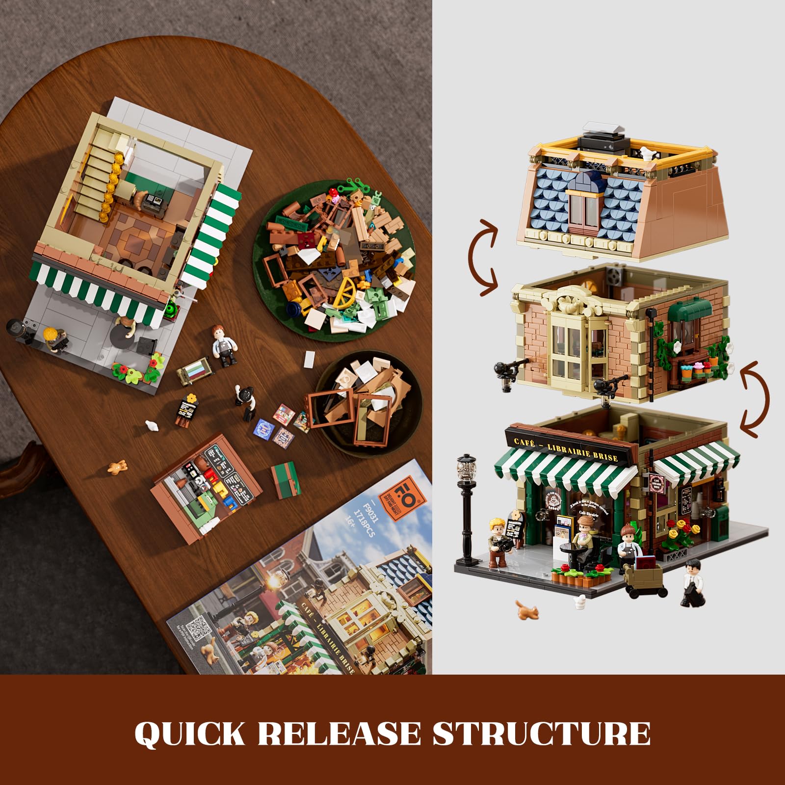 Funwhole Book-Cafe Lighting Building-Bricks Set - City Town Coffee House LED Light Modular Construction Building Model Sets 1718 Pcs for Adults and Teen - Image 3