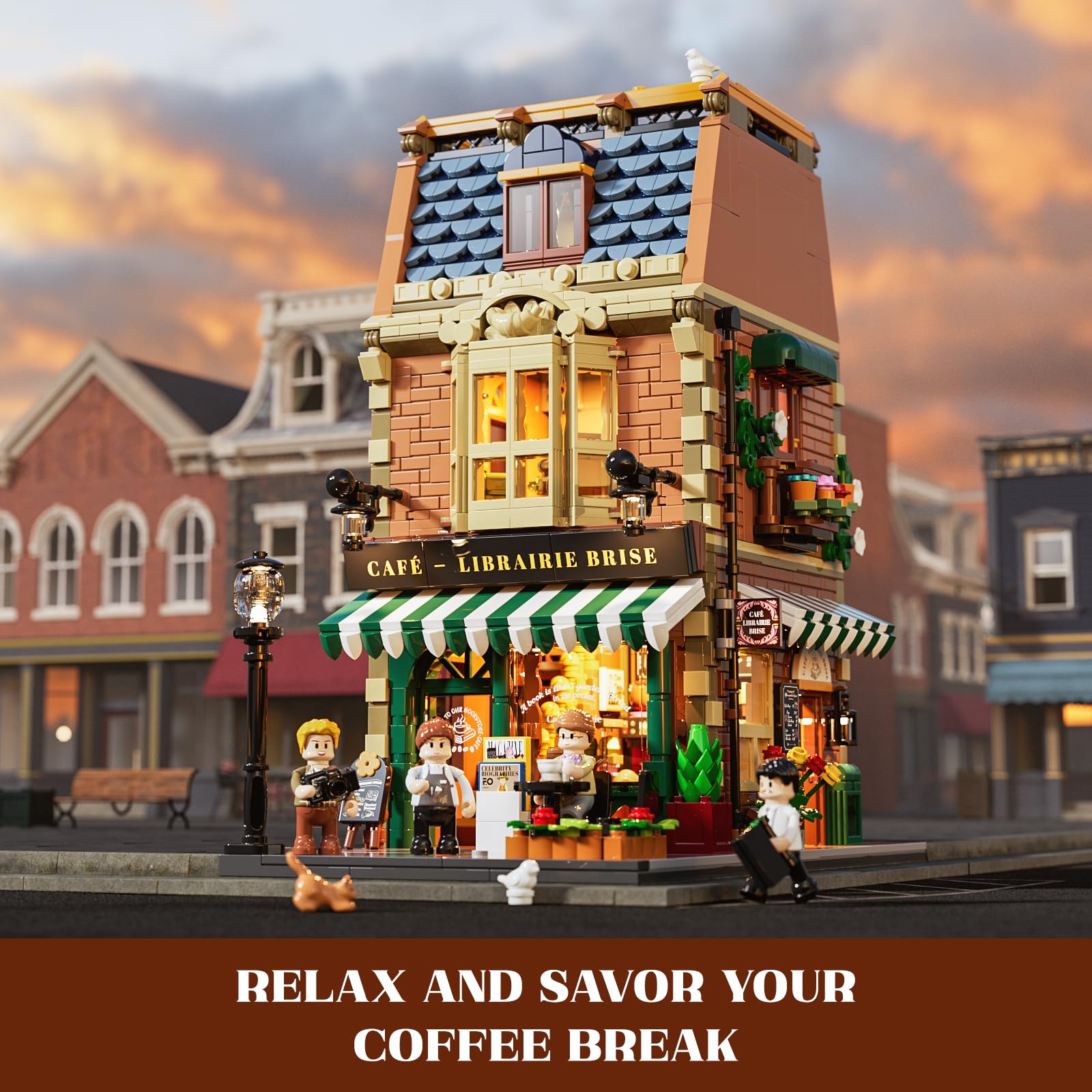 Funwhole Book-Cafe Lighting Building-Bricks Set - City Town Coffee House LED Light Modular Construction Building Model Sets 1718 Pcs for Adults and Teen - Image 5