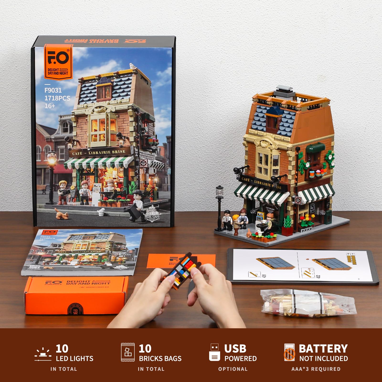 Funwhole Book-Cafe Lighting Building-Bricks Set - City Town Coffee House LED Light Modular Construction Building Model Sets 1718 Pcs for Adults and Teen - Image 6