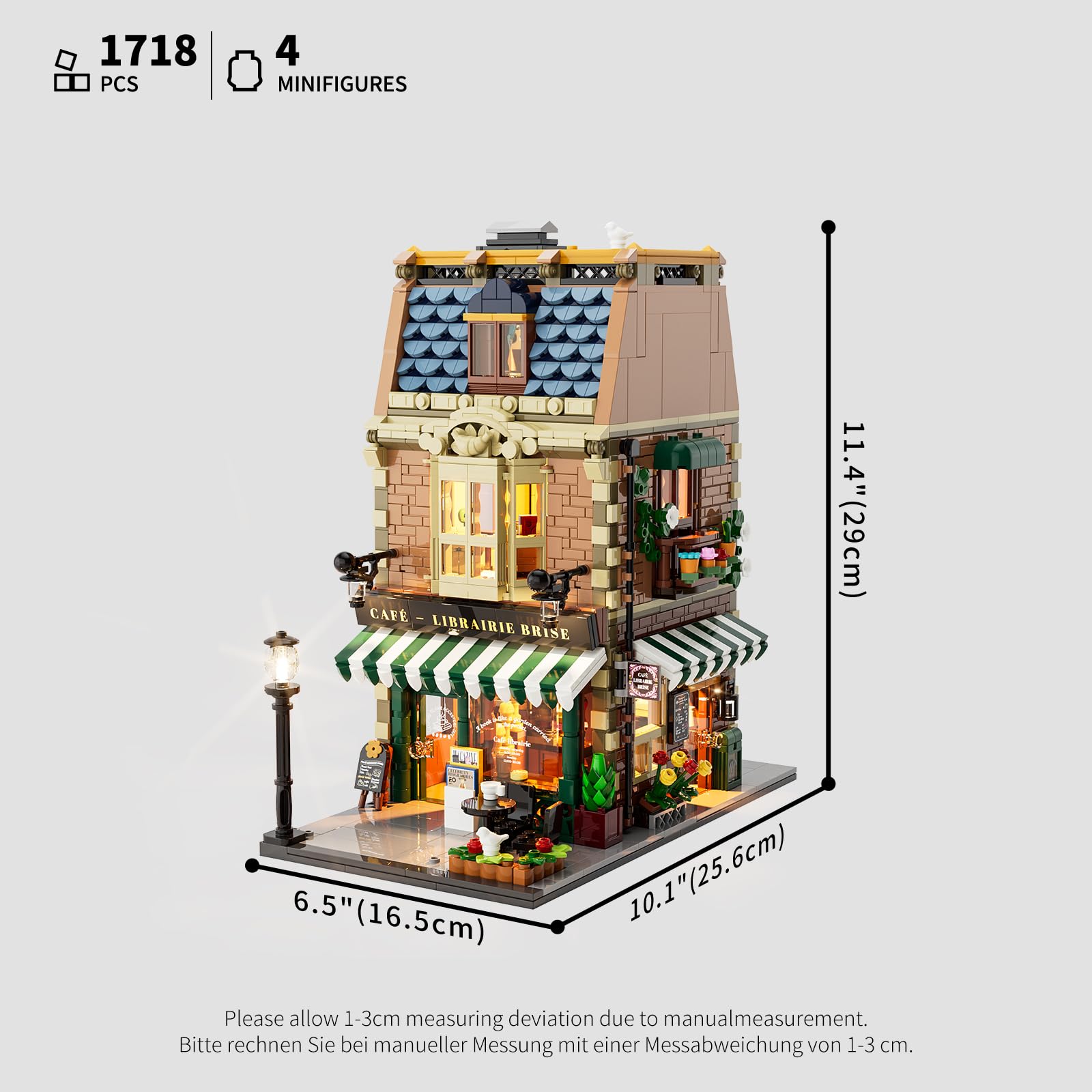 Funwhole Book-Cafe Lighting Building-Bricks Set - City Town Coffee House LED Light Modular Construction Building Model Sets 1718 Pcs for Adults and Teen - Image 7