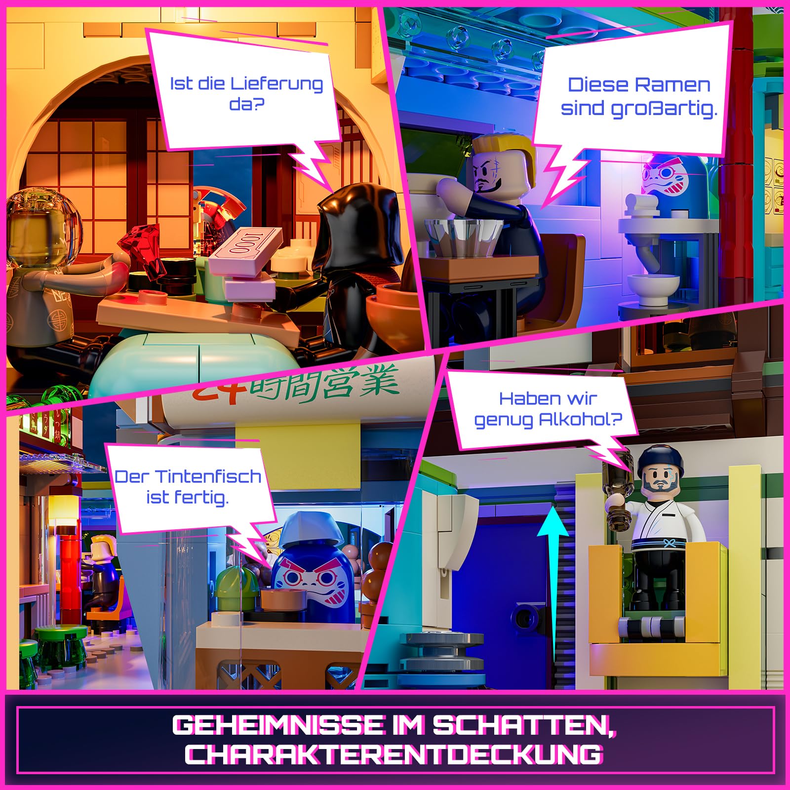 FUNWHOLE Cyberpunk Japanese-Izakaya Lighting-Building-Bricks Set - Cyberpunk Neon City Future Pub Japanese Street View House Collection LED Light Model Set 1987 Pcs for Adults and Sci-fi Lovers - Image 4