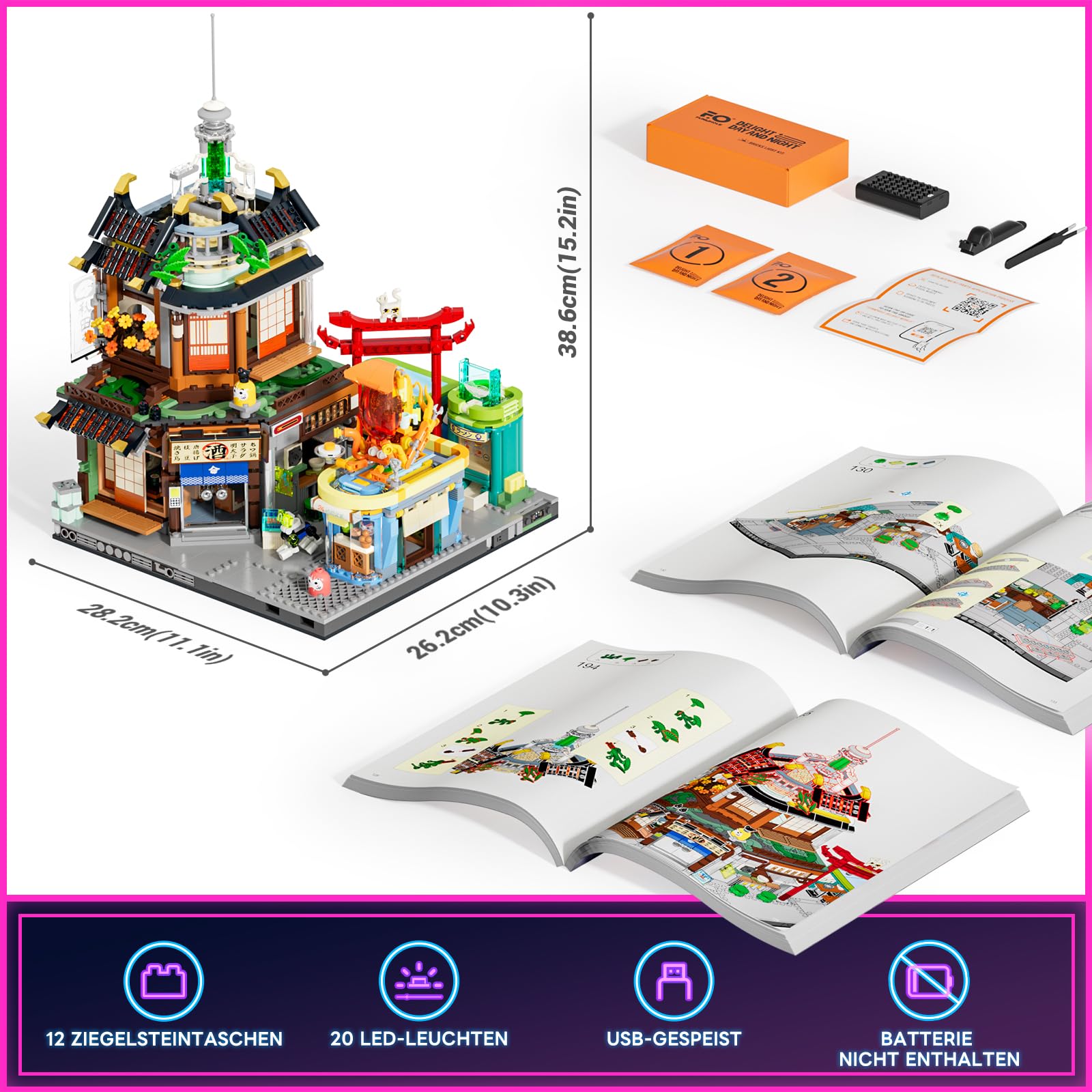 FUNWHOLE Cyberpunk Japanese-Izakaya Lighting-Building-Bricks Set - Cyberpunk Neon City Future Pub Japanese Street View House Collection LED Light Model Set 1987 Pcs for Adults and Sci-fi Lovers - Image 6