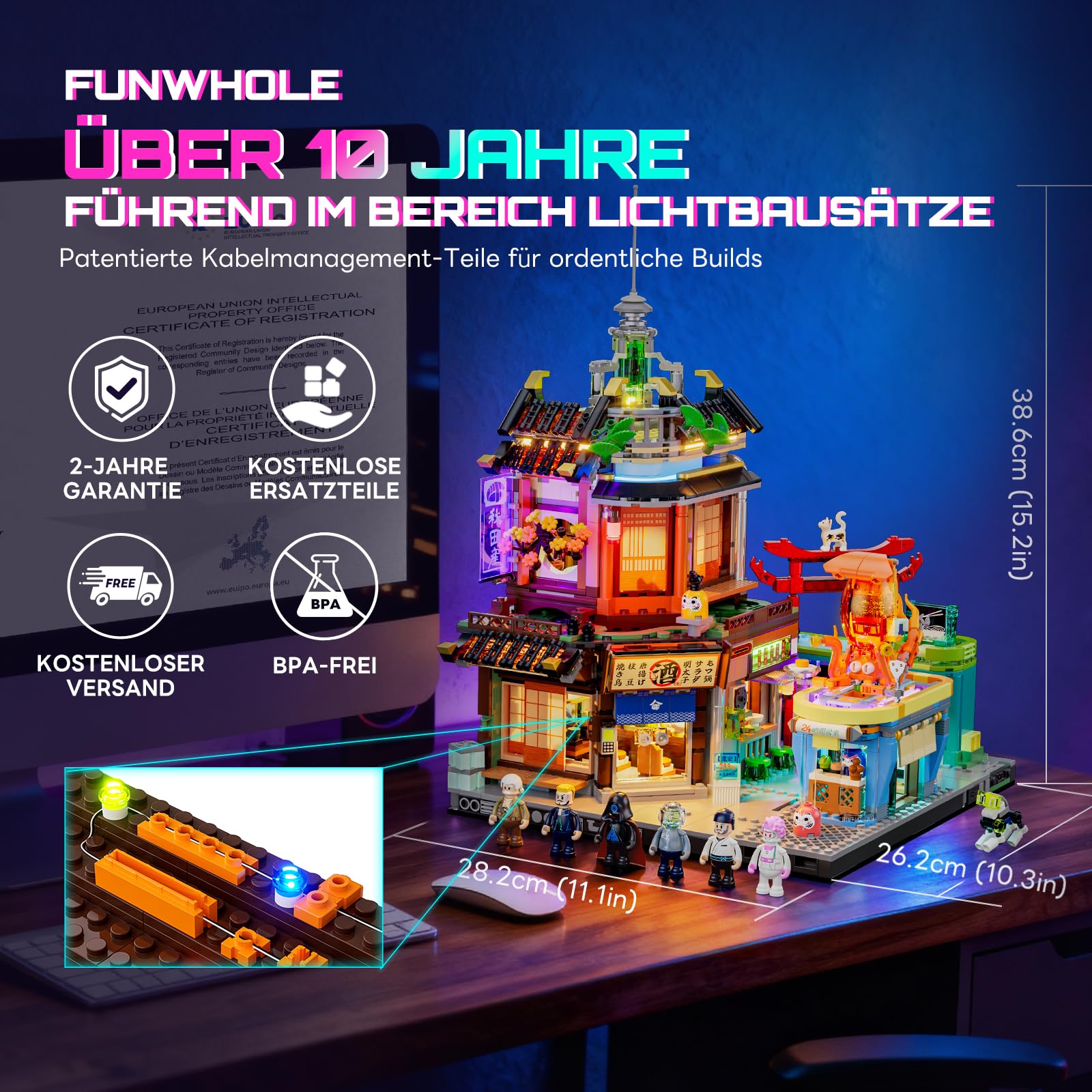 FUNWHOLE Cyberpunk Japanese-Izakaya Lighting-Building-Bricks Set - Cyberpunk Neon City Future Pub Japanese Street View House Collection LED Light Model Set 1987 Pcs for Adults and Sci-fi Lovers - Image 7