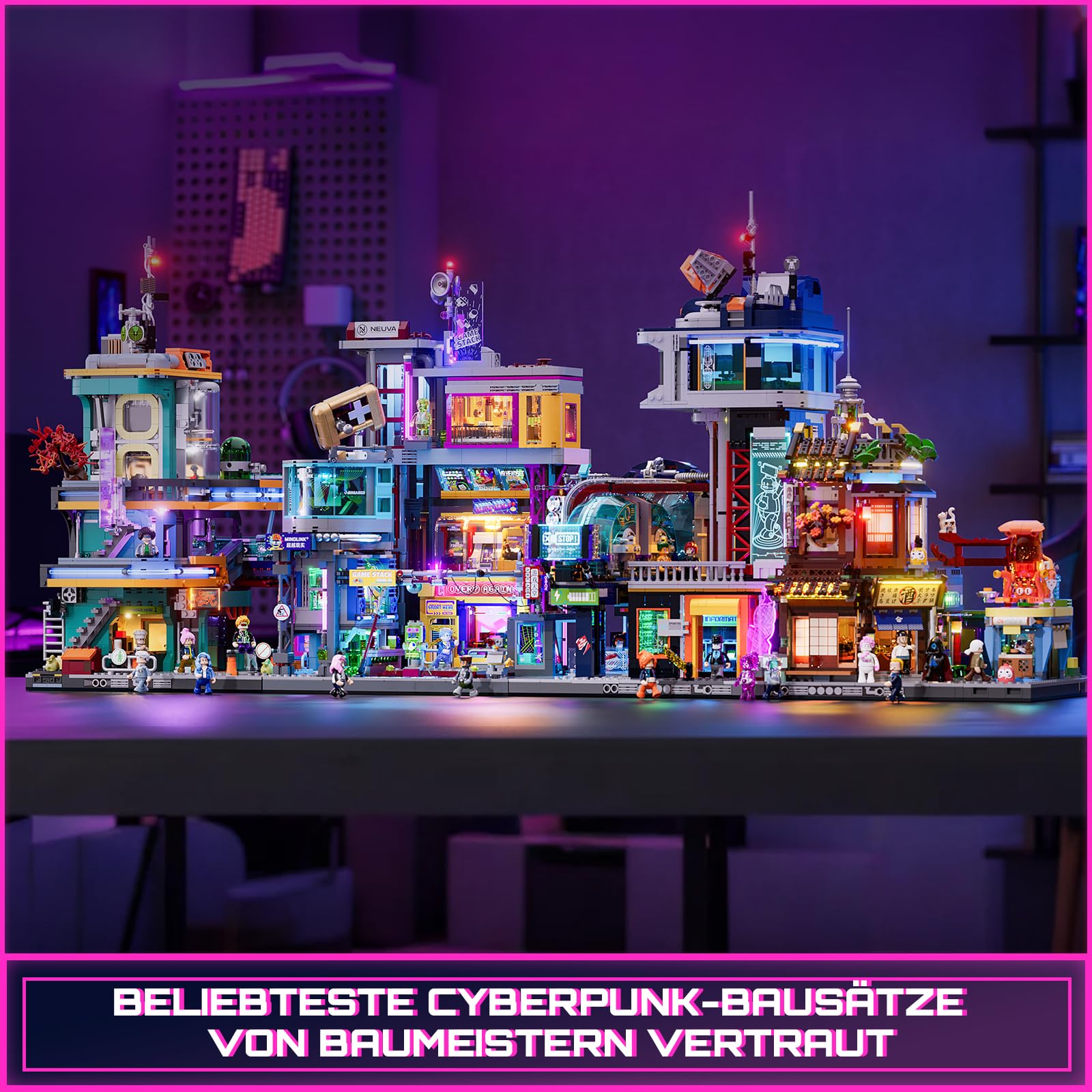 FUNWHOLE Cyberpunk Japanese-Izakaya Lighting-Building-Bricks Set - Cyberpunk Neon City Future Pub Japanese Street View House Collection LED Light Model Set 1987 Pcs for Adults and Sci-fi Lovers - Image 8
