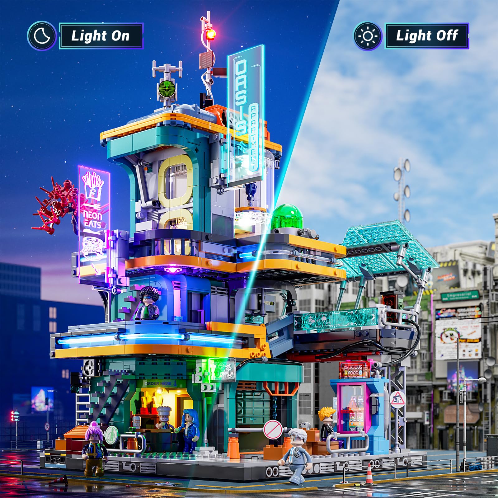 FUNWHOLE Cyberpunk Mansion Lighting Building-Bricks Set - 2524 Pcs Future City Modular Buildings Set Display Idea for Adults and Sci-fi Lovers - Image 3