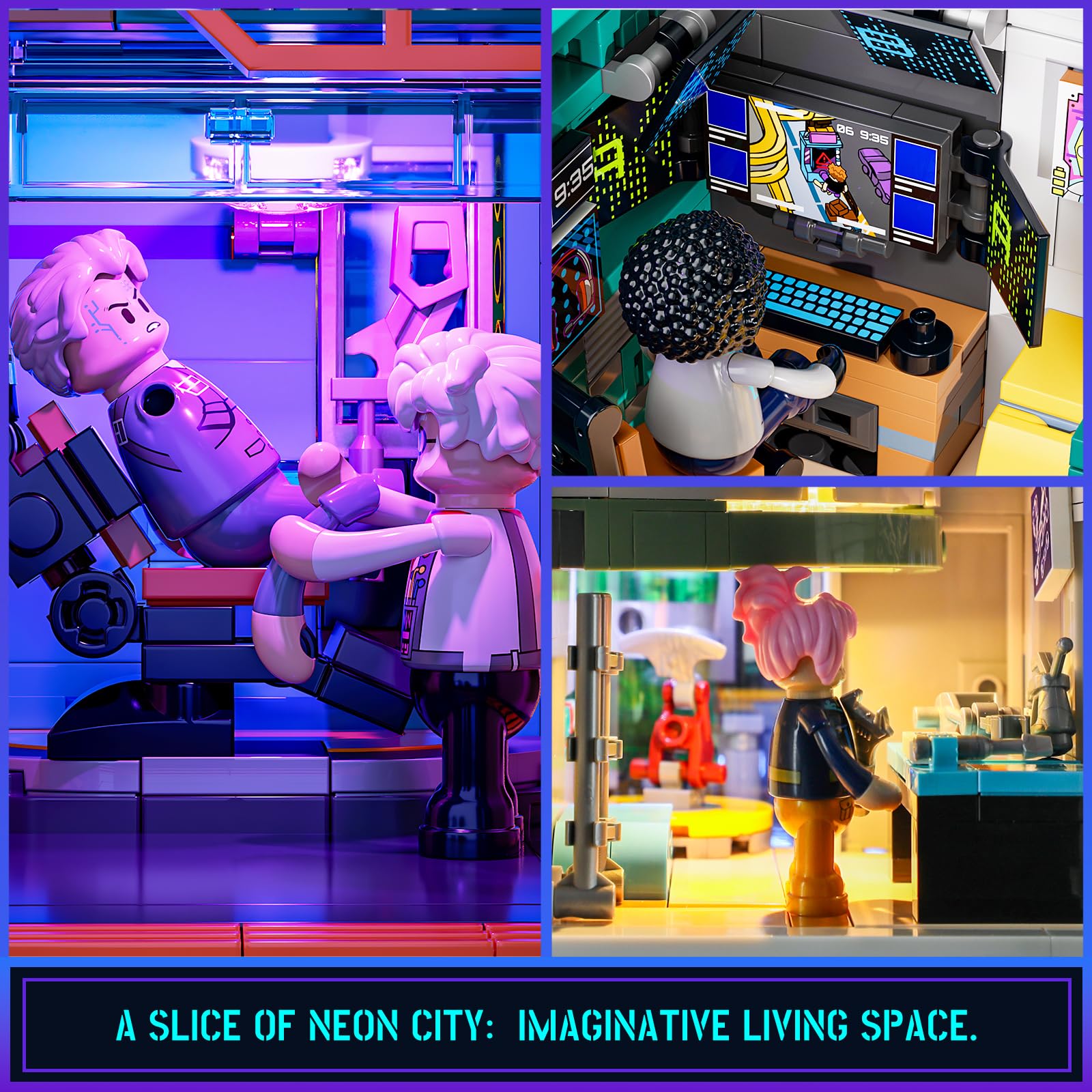 FUNWHOLE Cyberpunk Mansion Lighting Building-Bricks Set - 2524 Pcs Future City Modular Buildings Set Display Idea for Adults and Sci-fi Lovers - Image 4