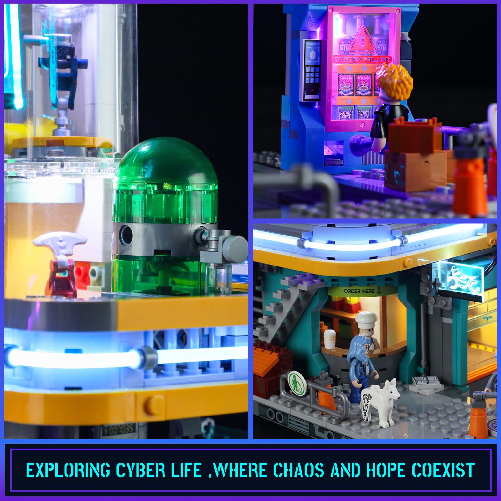 FUNWHOLE Cyberpunk Mansion Lighting Building-Bricks Set - 2524 Pcs Future City Modular Buildings Set Display Idea for Adults and Sci-fi Lovers - Image 5