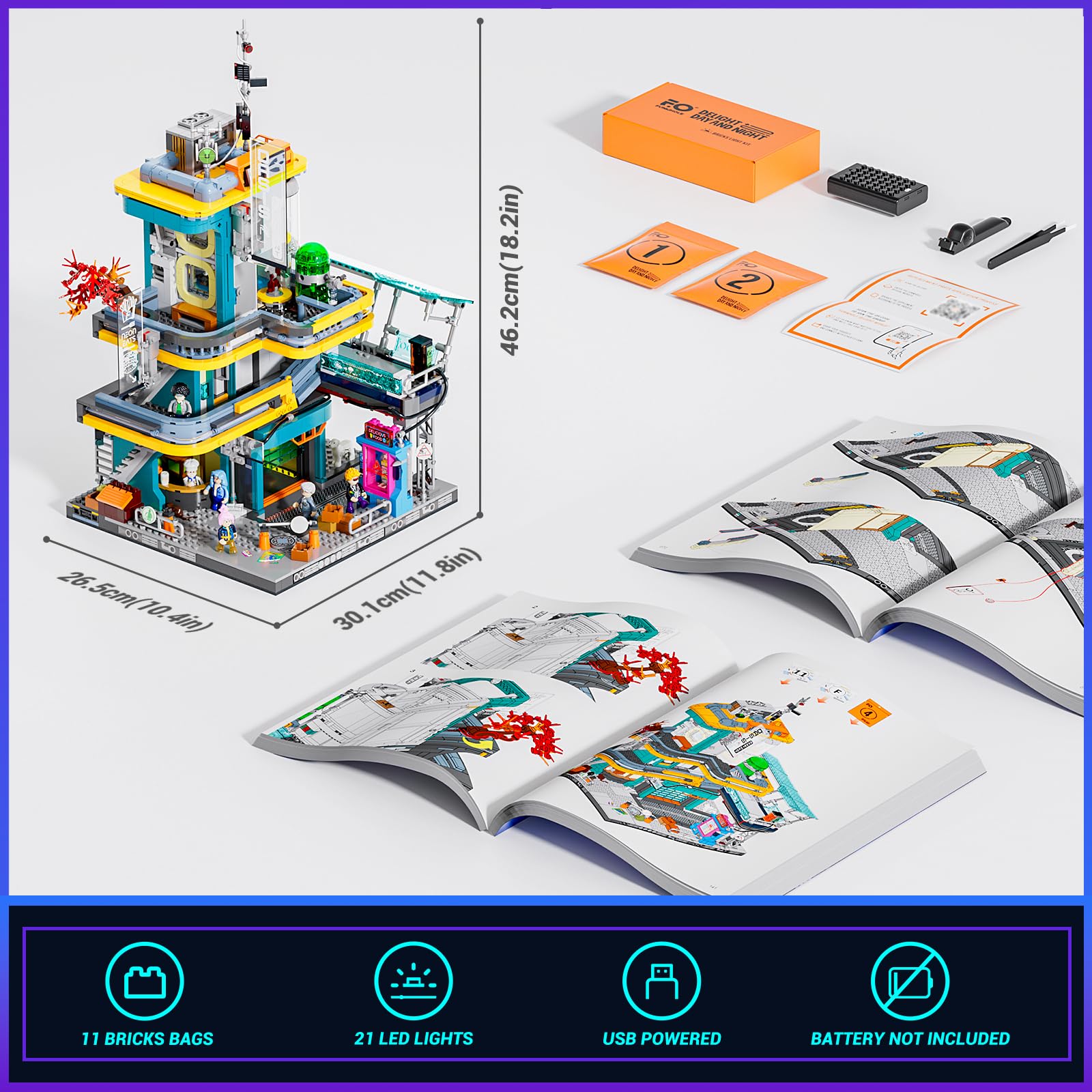 FUNWHOLE Cyberpunk Mansion Lighting Building-Bricks Set - 2524 Pcs Future City Modular Buildings Set Display Idea for Adults and Sci-fi Lovers - Image 6