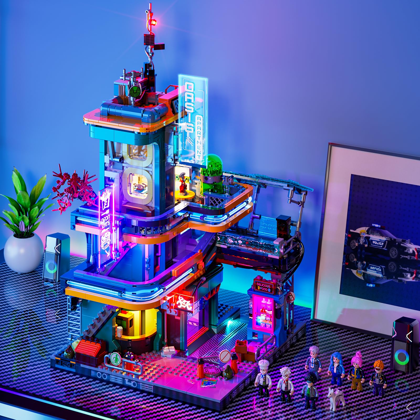 FUNWHOLE Cyberpunk Mansion Lighting Building-Bricks Set - 2524 Pcs Future City Modular Buildings Set Display Idea for Adults and Sci-fi Lovers - Image 8