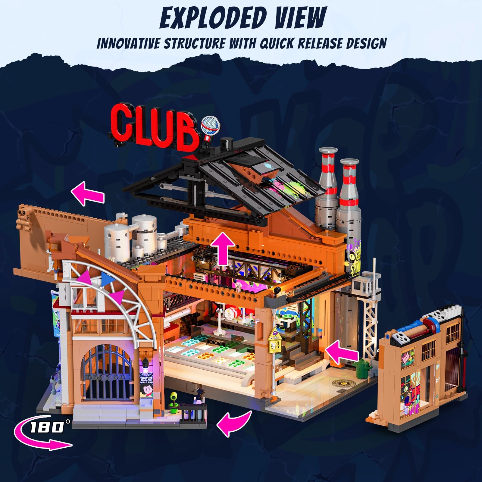 FUNWHOLE Factory House of Music Lighting Building Bricks Set - Street Fusion Music Club City Town Fully Accessible Multi-Form Modular Collection Kit 2654 Pcs for Adults & Teens & Street Culture Lovers - Image 3