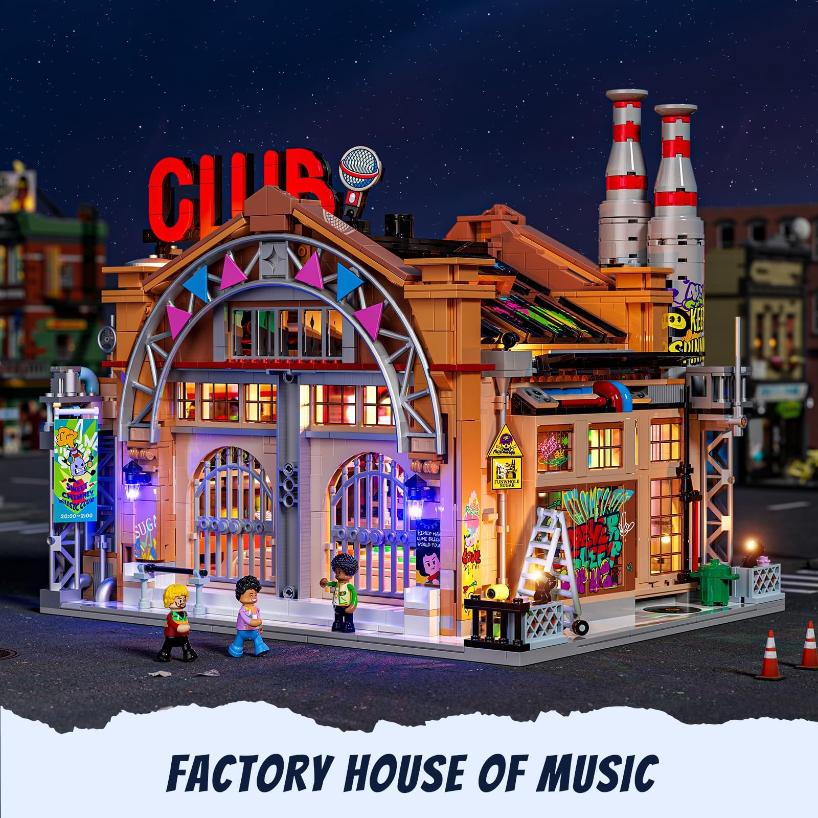 FUNWHOLE Factory House of Music Lighting Building Bricks Set - Street Fusion Music Club City Town Fully Accessible Multi-Form Modular Collection Kit 2654 Pcs for Adults & Teens & Street Culture Lovers - Image 6