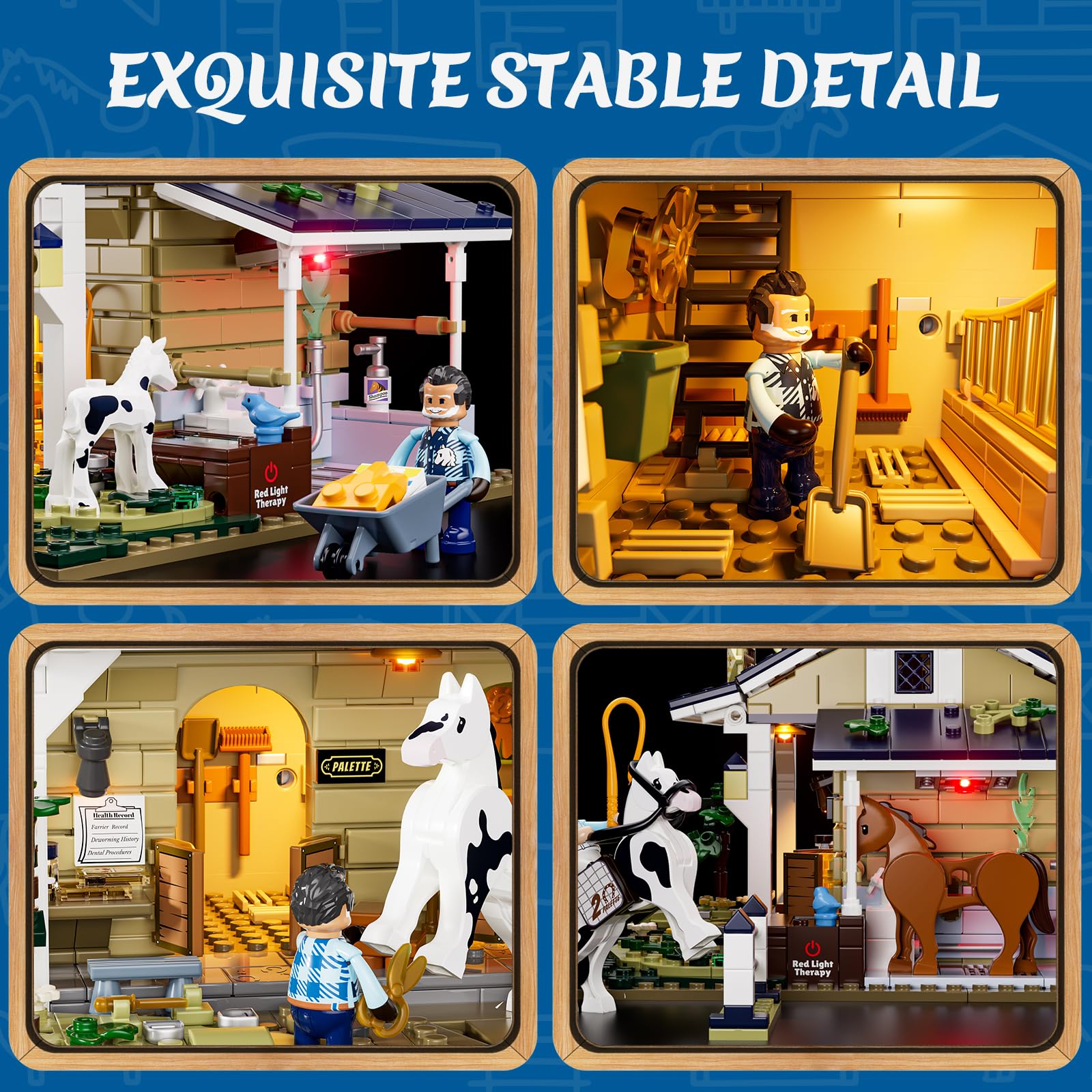 FUNWHOLE Farm Horse-Stable Lighting-Building-Bricks Set - Farm Life Horse Animals Cabin Collection LED Light Cottage Model Display Set 973 Pcs for Adults and Teen - Image 4