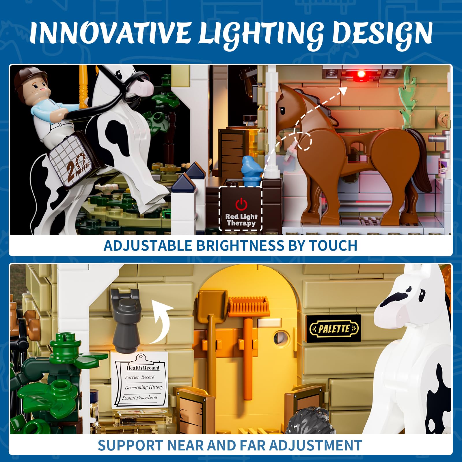 FUNWHOLE Farm Horse-Stable Lighting-Building-Bricks Set - Farm Life Horse Animals Cabin Collection LED Light Cottage Model Display Set 973 Pcs for Adults and Teen - Image 5