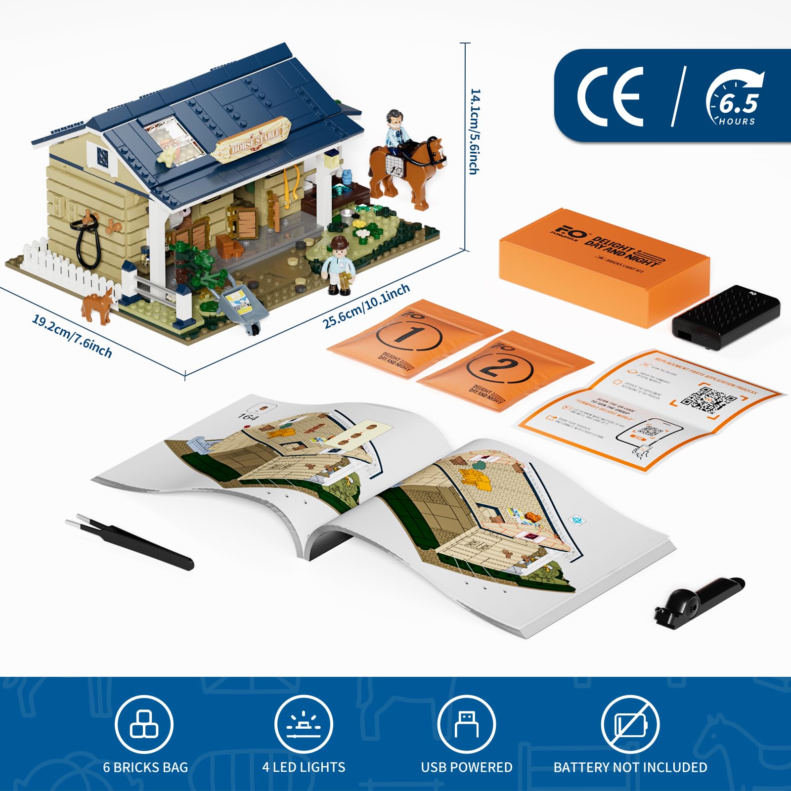 FUNWHOLE Farm Horse-Stable Lighting-Building-Bricks Set - Farm Life Horse Animals Cabin Collection LED Light Cottage Model Display Set 973 Pcs for Adults and Teen - Image 6