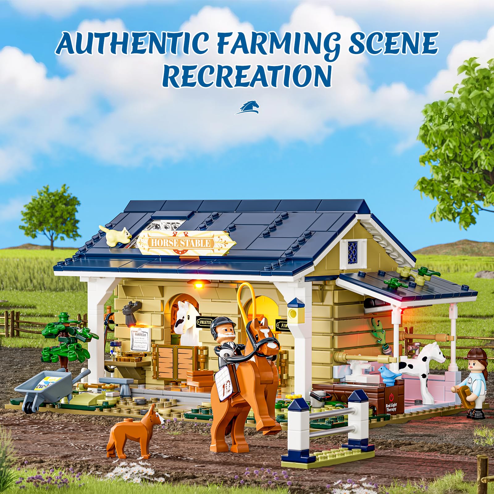 FUNWHOLE Farm Horse-Stable Lighting-Building-Bricks Set - Farm Life Horse Animals Cabin Collection LED Light Cottage Model Display Set 973 Pcs for Adults and Teen - Image 7