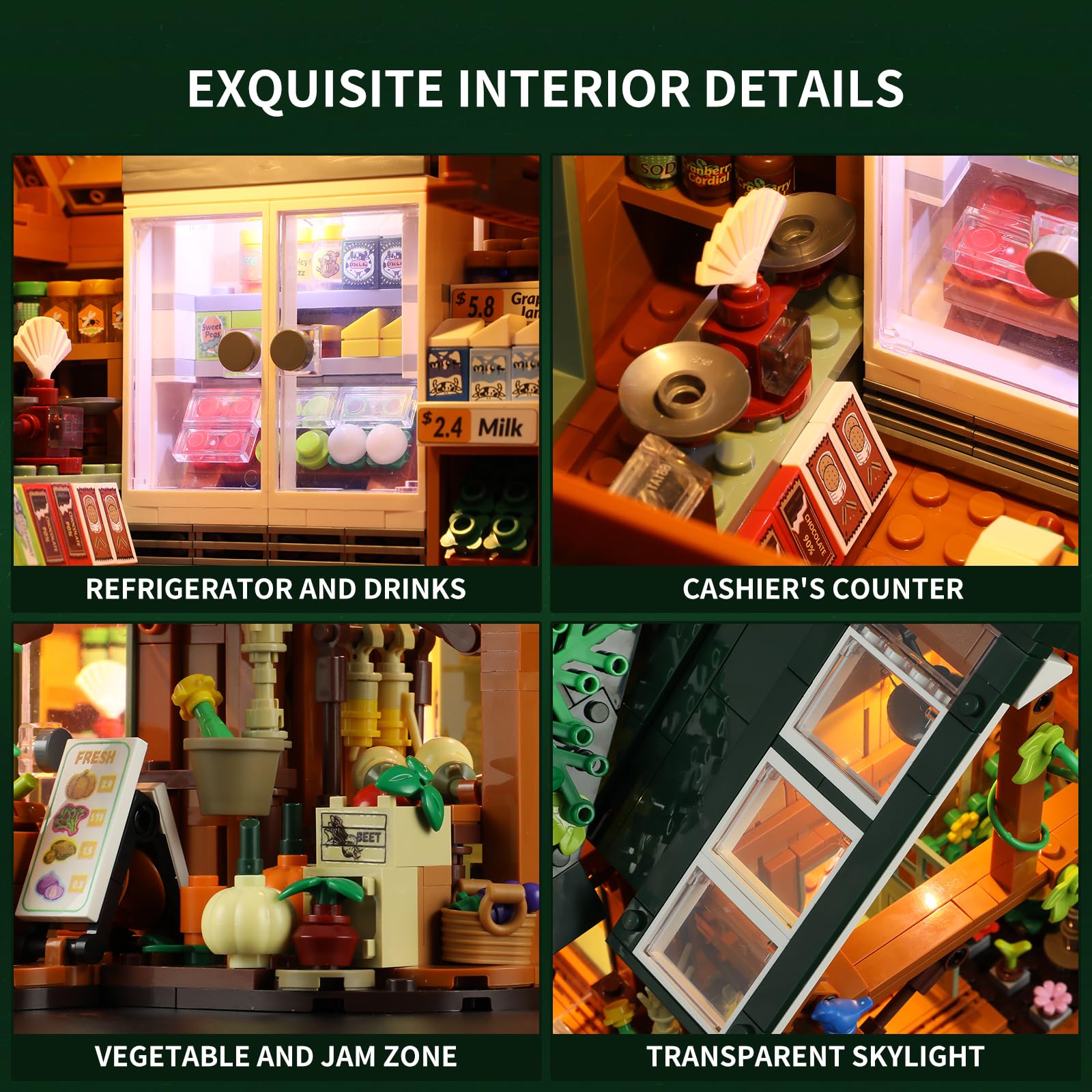 Funwhole Farm-Store Lighting Building-Bricks Set - Farm Shop LED Light Construction Building Model Set 1523 Pcs for Adults and Teen - Image 3