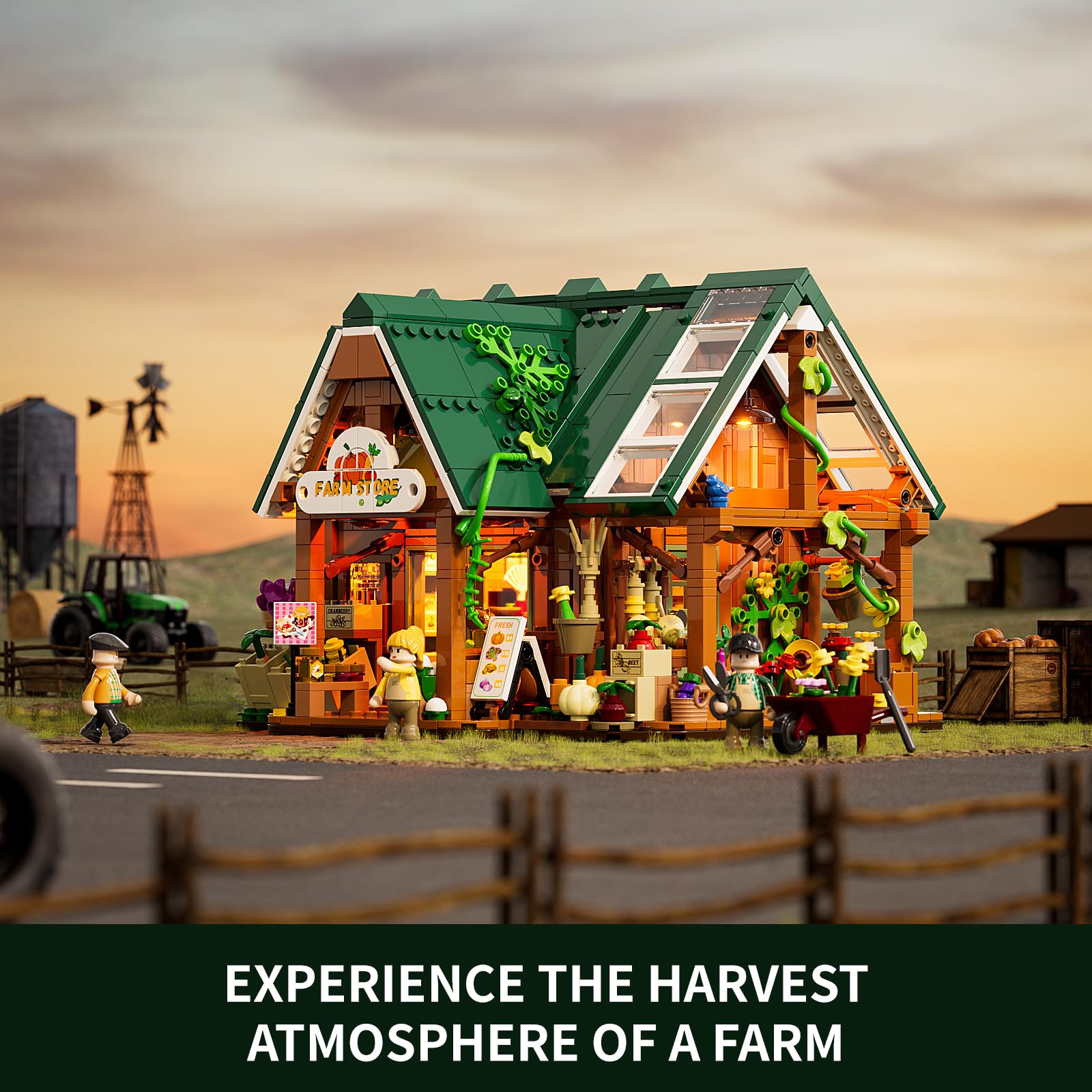 Funwhole Farm-Store Lighting Building-Bricks Set - Farm Shop LED Light Construction Building Model Set 1523 Pcs for Adults and Teen - Image 6