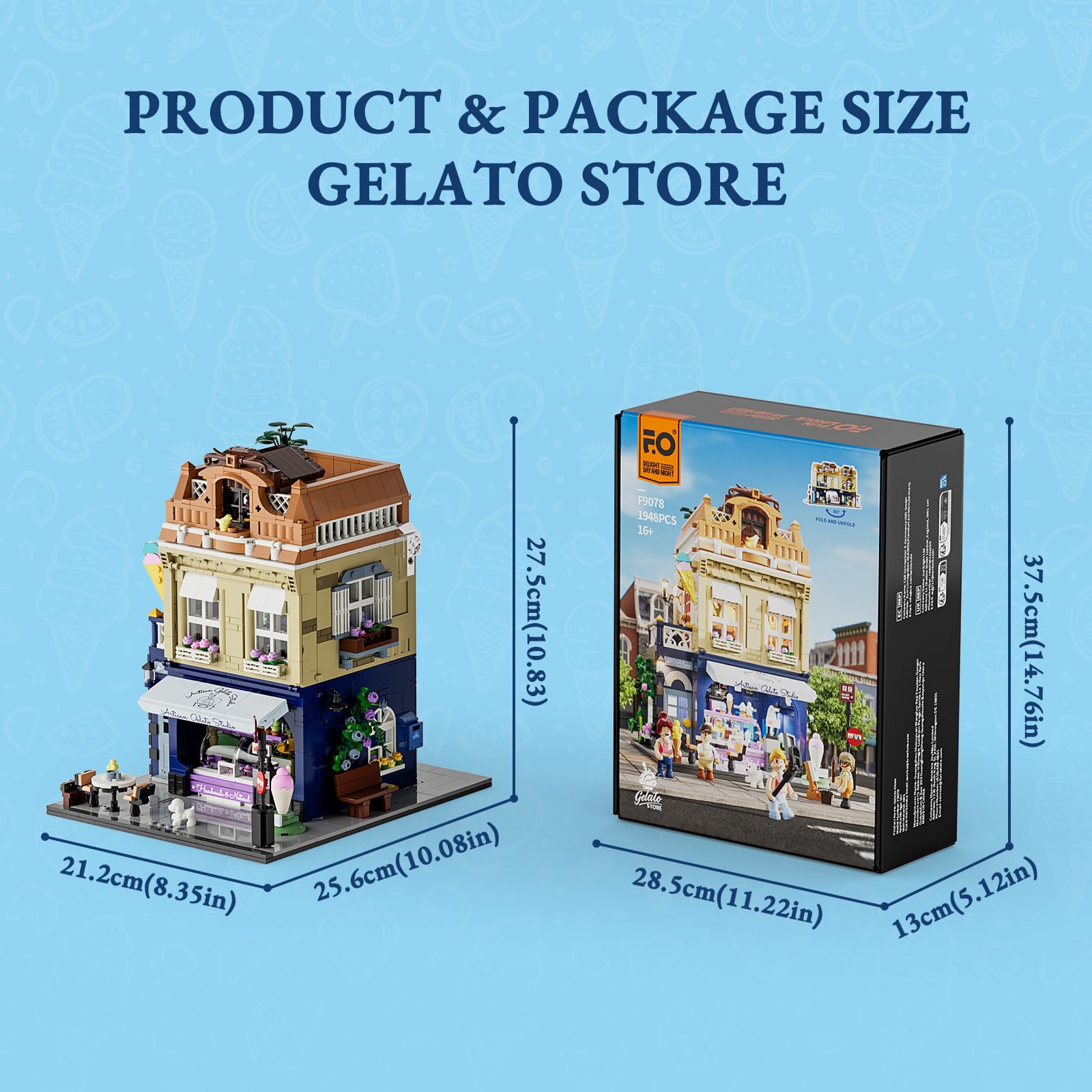 FUNWHOLE Gelato-Store Lighting Building-Bricks Set - City Town Ice Cream Shop LED Light Modular Collection Kit 1948 Pcs Display Model for Adults and Dessert Lovers - Image 8