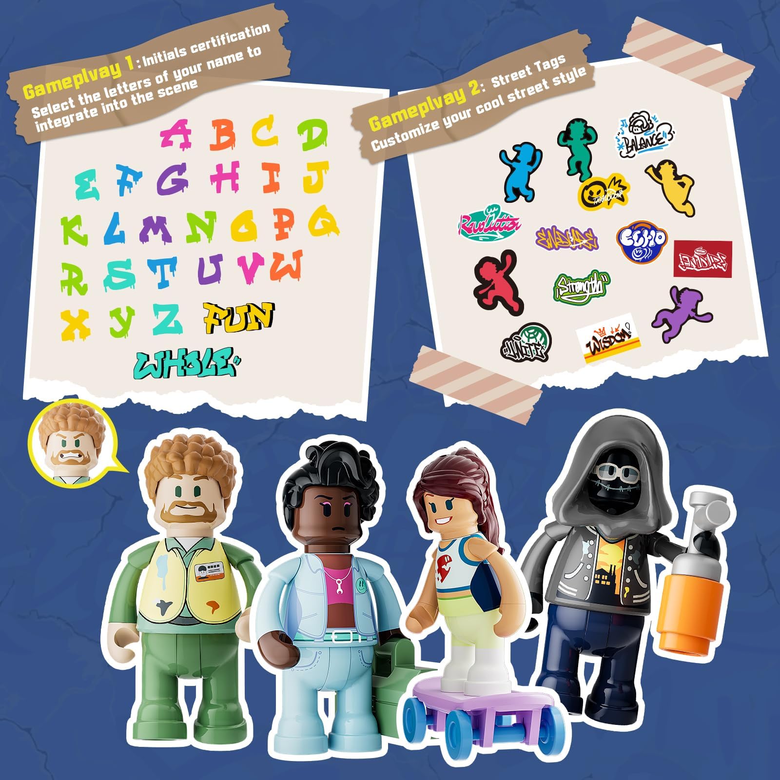 FUNWHOLE Graffiti Bus Stop Lighting Building Bricks Set - Street Fusion City Town Bus Station with LED Lgiht Multi-Form Modular Collection Kit 514 Pcs for Adults & Teens & Street Culture Lovers - Image 5