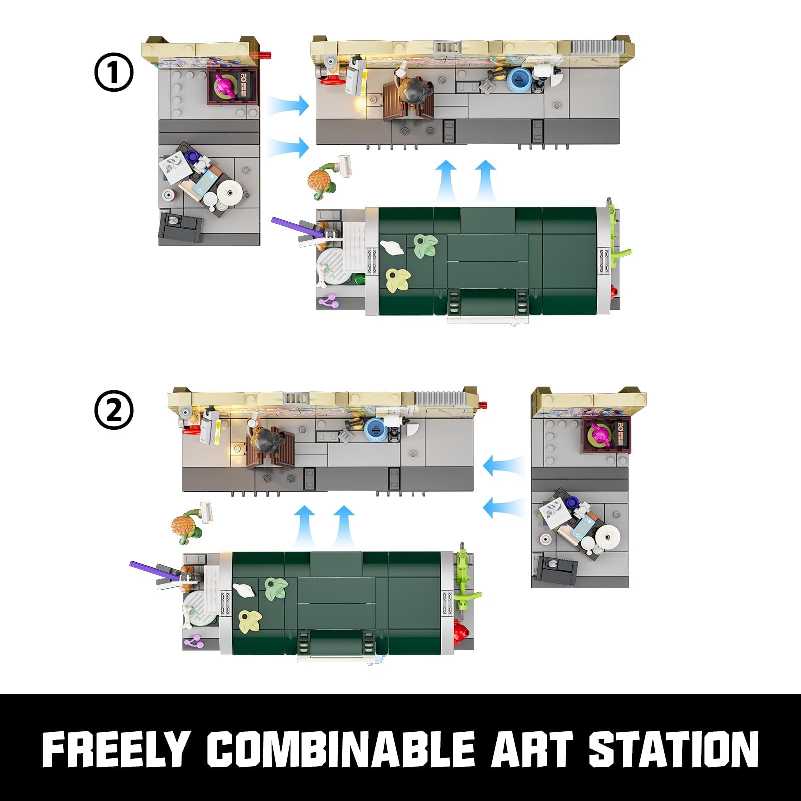 FUNWHOLE Graffiti Bus Stop Lighting Building Bricks Set - Street Fusion City Town Bus Station with LED Lgiht Multi-Form Modular Collection Kit 514 Pcs for Adults & Teens & Street Culture Lovers - Image 6