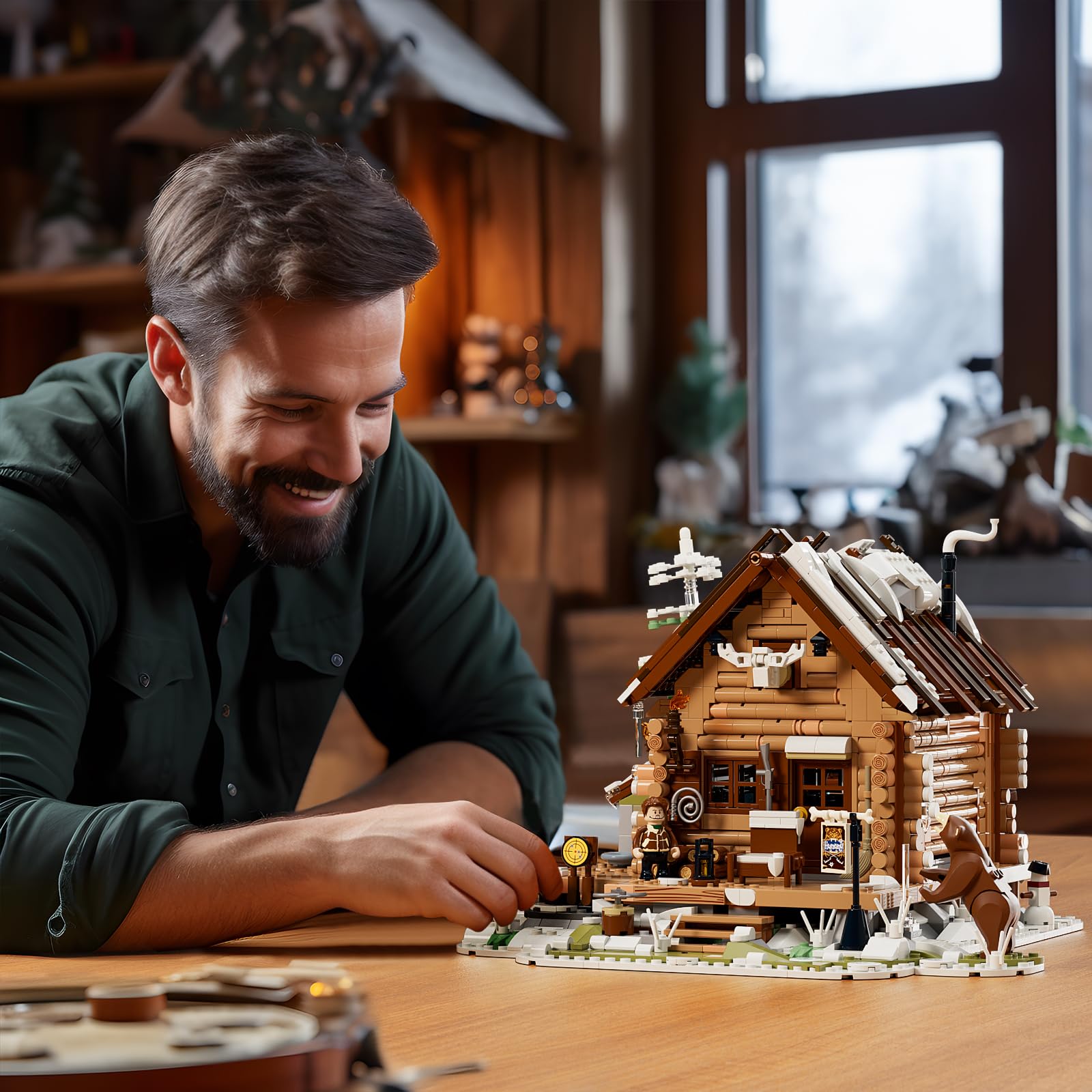 FUNWHOLE Hunting-Cabin Lighting Building-Bricks Set - Retro Wooden Cabin LED Light Construction Building Model Set 2036 Pcs for Adults and Teen - Image 5