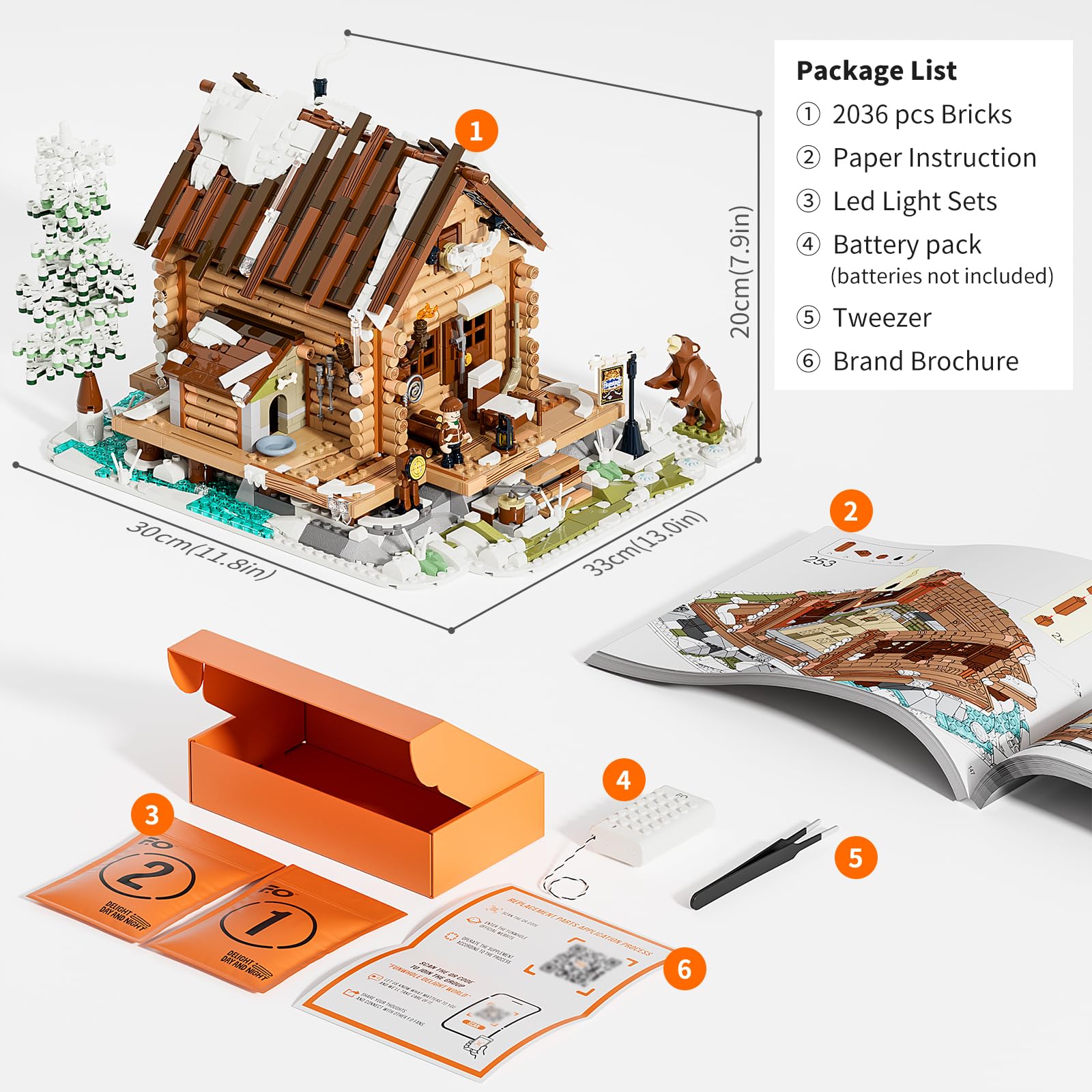 FUNWHOLE Hunting-Cabin Lighting Building-Bricks Set - Retro Wooden Cabin LED Light Construction Building Model Set 2036 Pcs for Adults and Teen - Image 7