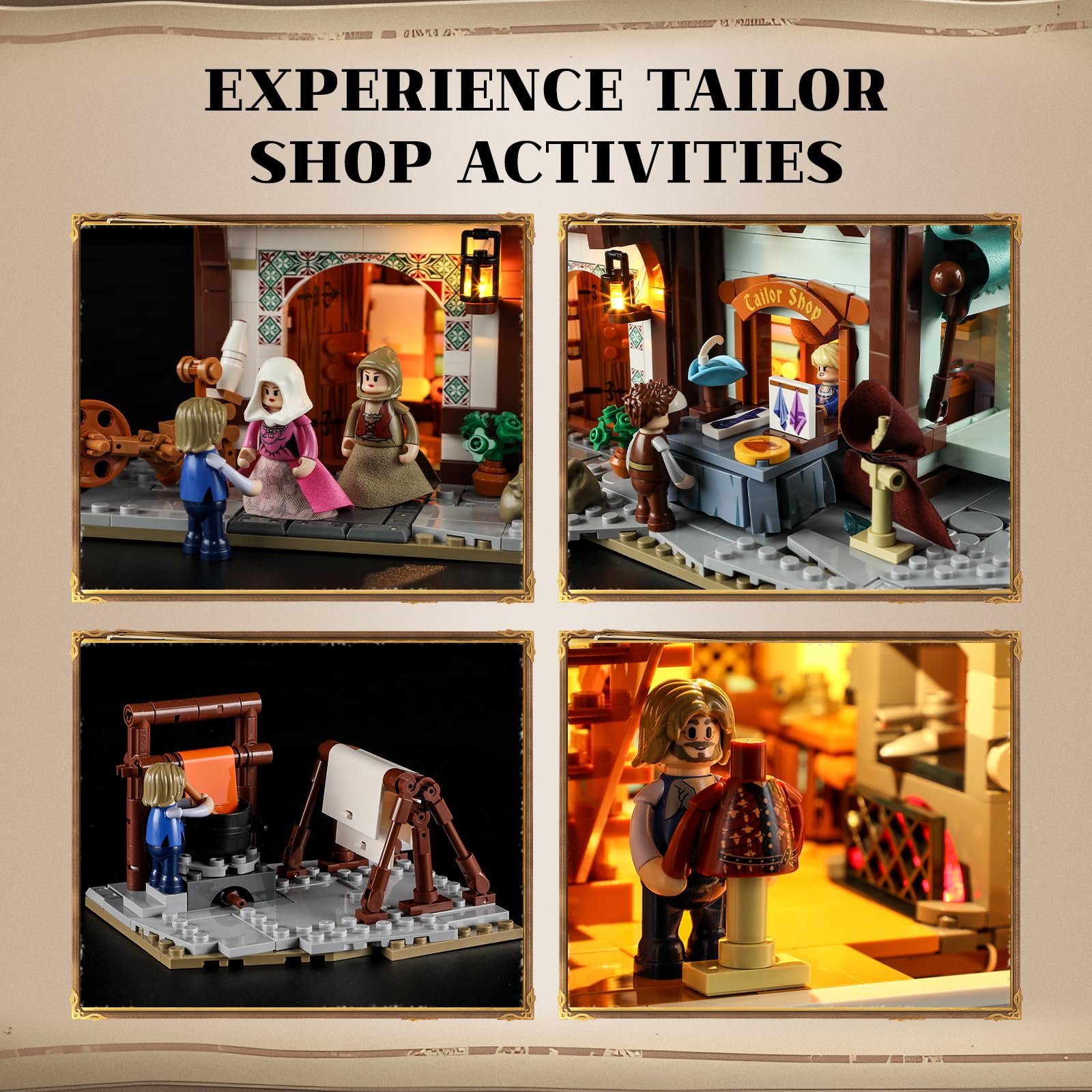 FUNWHOLE Medieval Tailor Shop Lighting Building Bricks Set - Middle Ages City Town Tailoring Studio Multi-Form Modular Collection Kit 1994 Pcs for Adults & Teens - Image 5