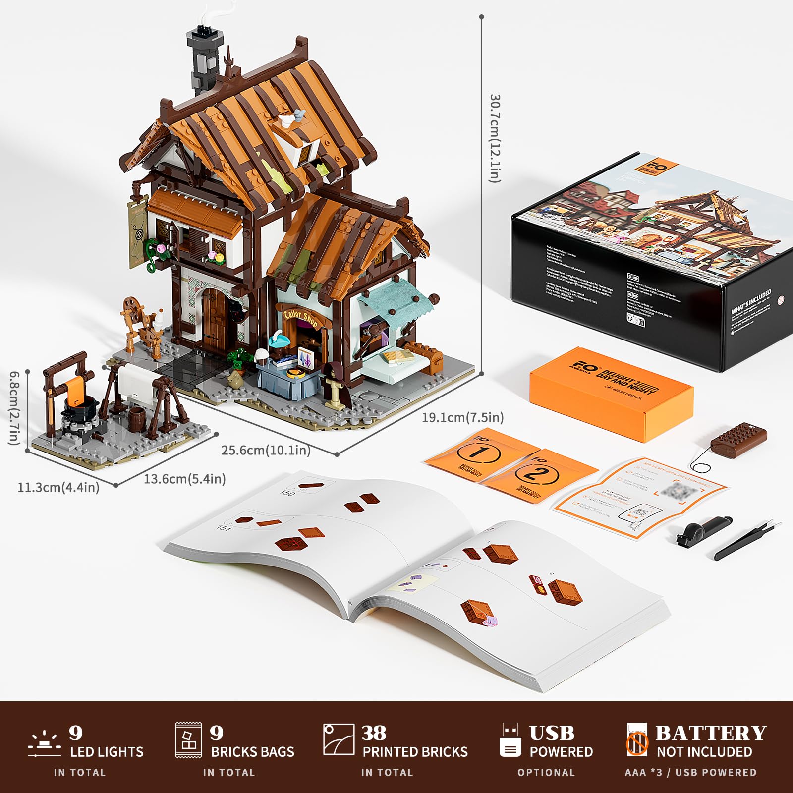 FUNWHOLE Medieval Tailor Shop Lighting Building Bricks Set - Middle Ages City Town Tailoring Studio Multi-Form Modular Collection Kit 1994 Pcs for Adults & Teens - Image 6