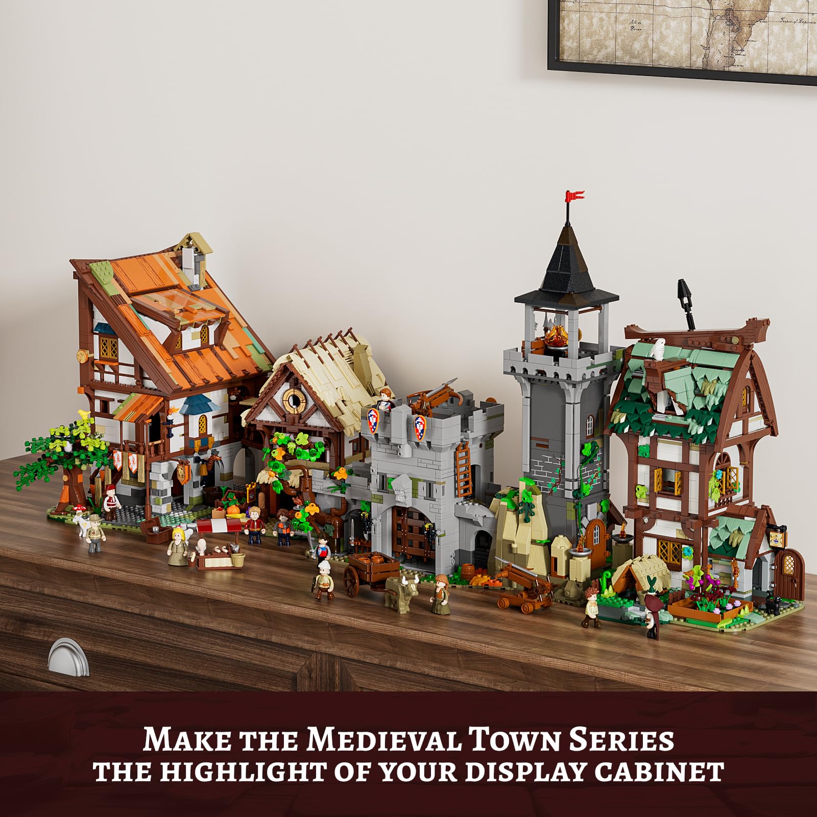 FUNWHOLE Medieval Watchtower Lighting Building-Bricks Set - Guardiance Castle with Soldier Farmer Minifigures Collectible Display Set 1625 Pcs for Adults and Teen - Image 5