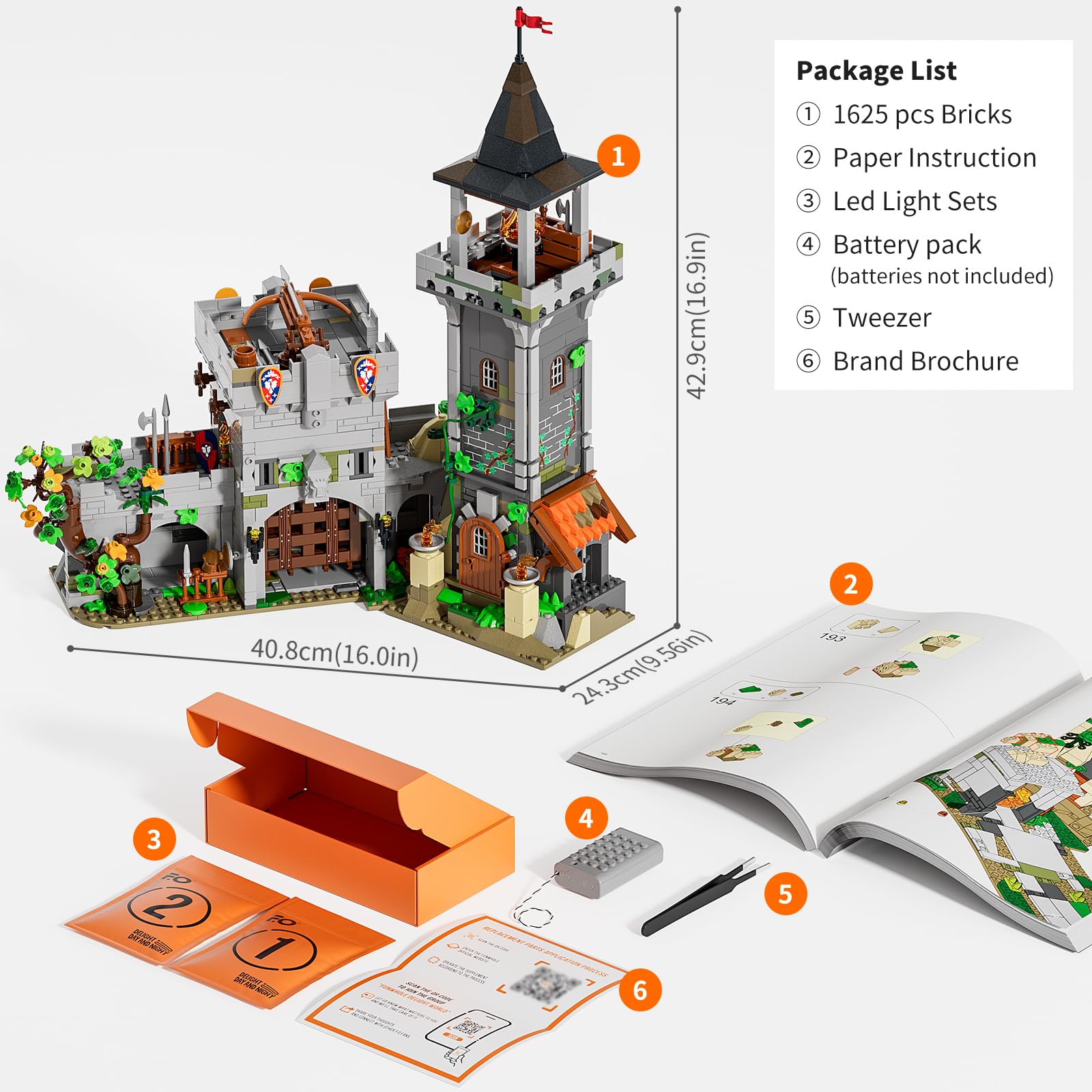 FUNWHOLE Medieval Watchtower Lighting Building-Bricks Set - Guardiance Castle with Soldier Farmer Minifigures Collectible Display Set 1625 Pcs for Adults and Teen - Image 7