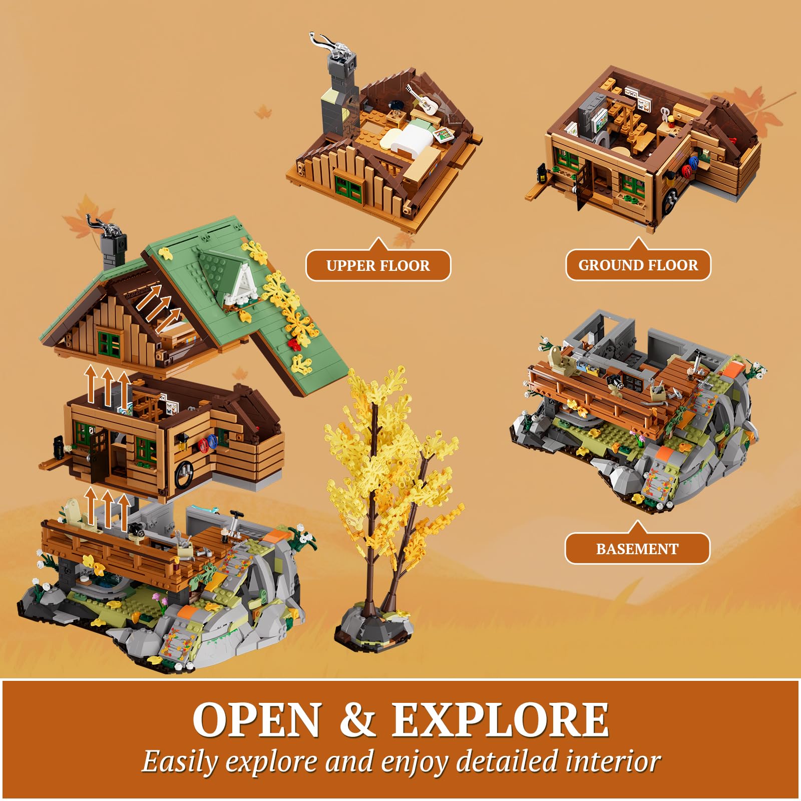 FUNWHOLE Mountain-Cabin House Lighting Building-Bricks Set - Friends Mountain House and Treehouse Collection LED Light Building Set 2255 Pcs for Adults and Teen - Image 3