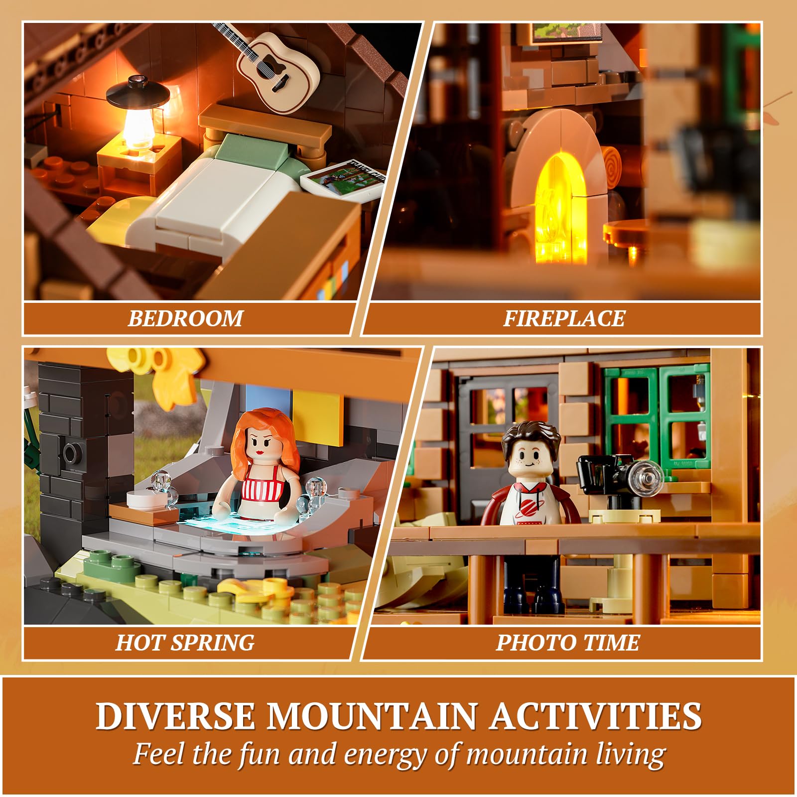 FUNWHOLE Mountain-Cabin House Lighting Building-Bricks Set - Friends Mountain House and Treehouse Collection LED Light Building Set 2255 Pcs for Adults and Teen - Image 4
