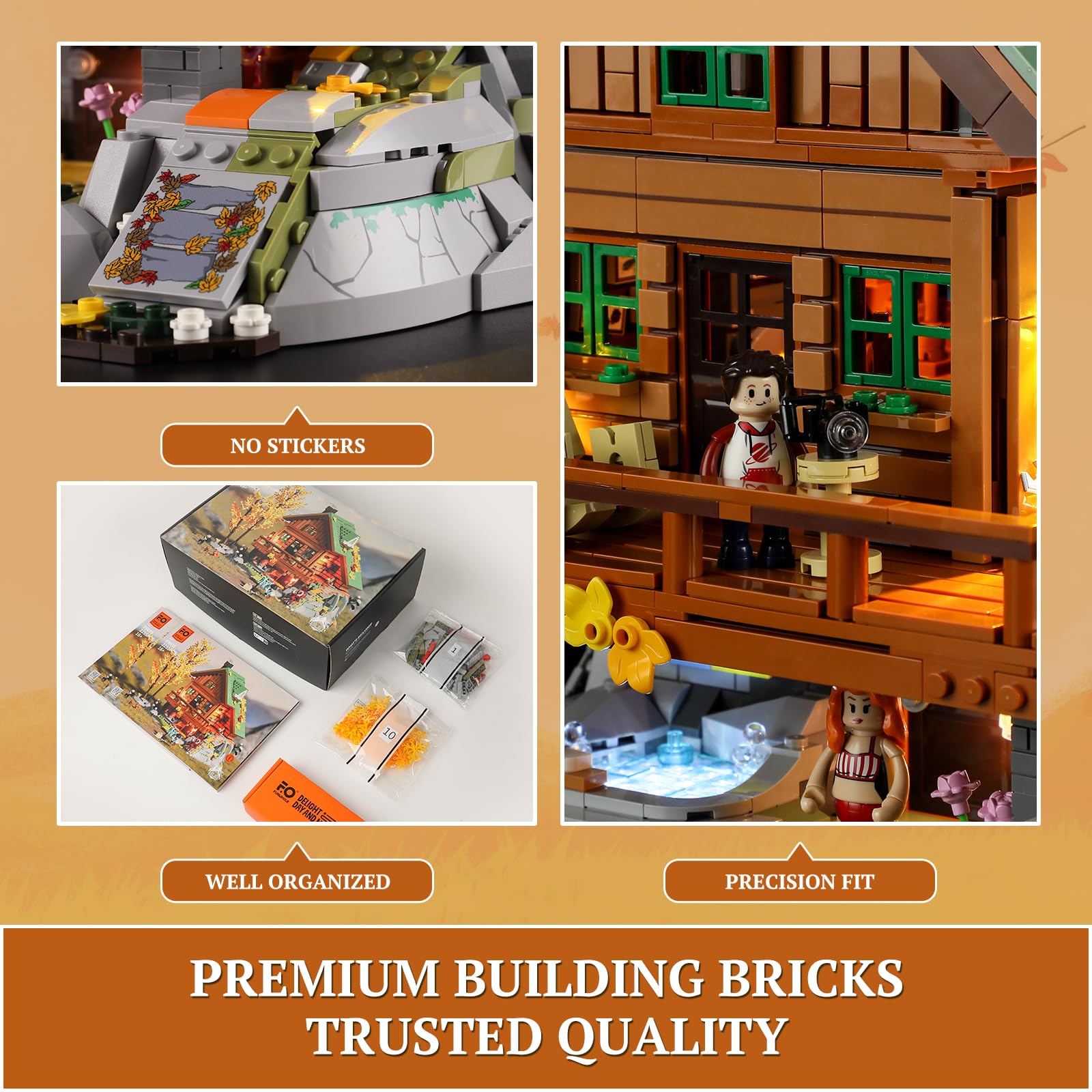 FUNWHOLE Mountain-Cabin House Lighting Building-Bricks Set - Friends Mountain House and Treehouse Collection LED Light Building Set 2255 Pcs for Adults and Teen - Image 5