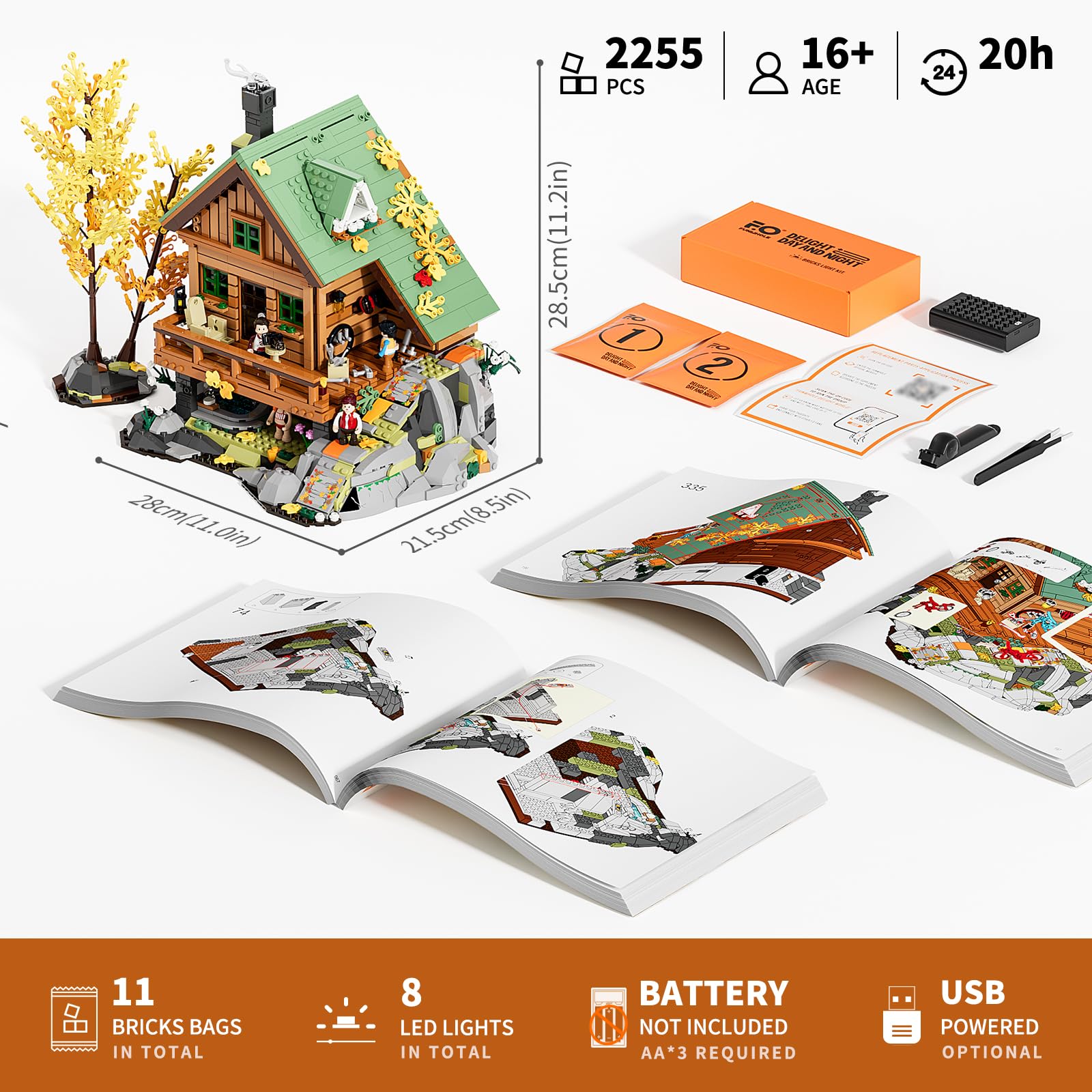 FUNWHOLE Mountain-Cabin House Lighting Building-Bricks Set - Friends Mountain House and Treehouse Collection LED Light Building Set 2255 Pcs for Adults and Teen - Image 7