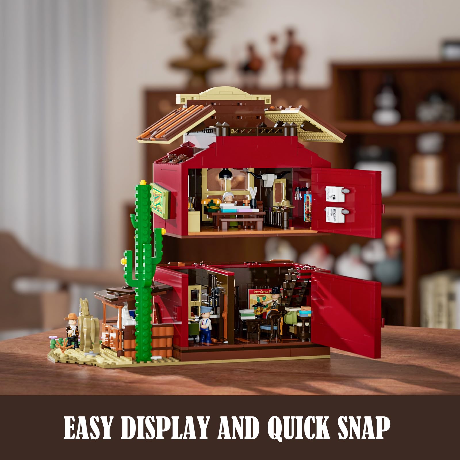 FUNWHOLE Old West Post Office Lighting Building-Bricks Set - 1692 Pcs The Wild West Town Collection Display Set for Adults and West Lovers - Image 3