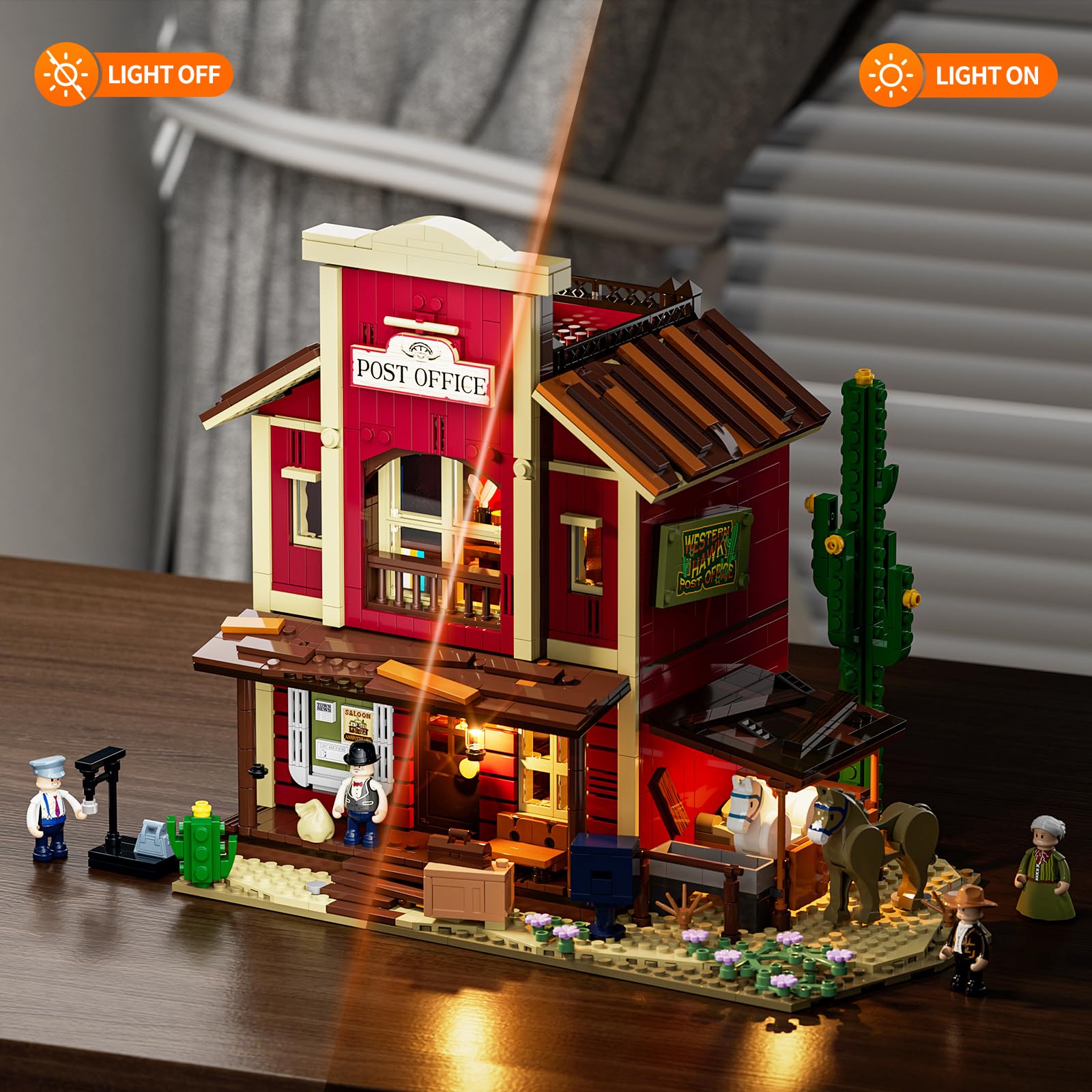FUNWHOLE Old West Post Office Lighting Building-Bricks Set - 1692 Pcs The Wild West Town Collection Display Set for Adults and West Lovers - Image 5