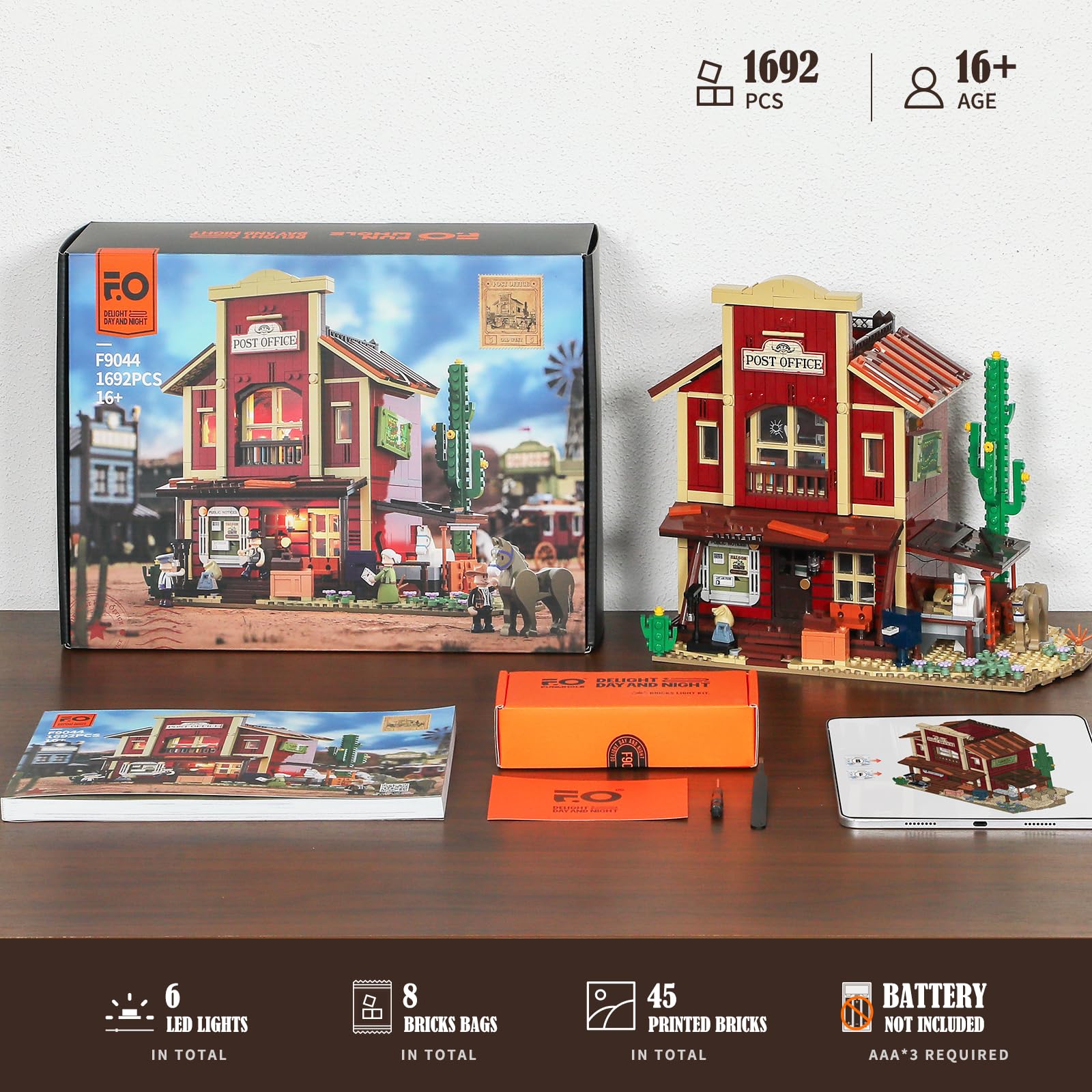 FUNWHOLE Old West Post Office Lighting Building-Bricks Set - 1692 Pcs The Wild West Town Collection Display Set for Adults and West Lovers - Image 6
