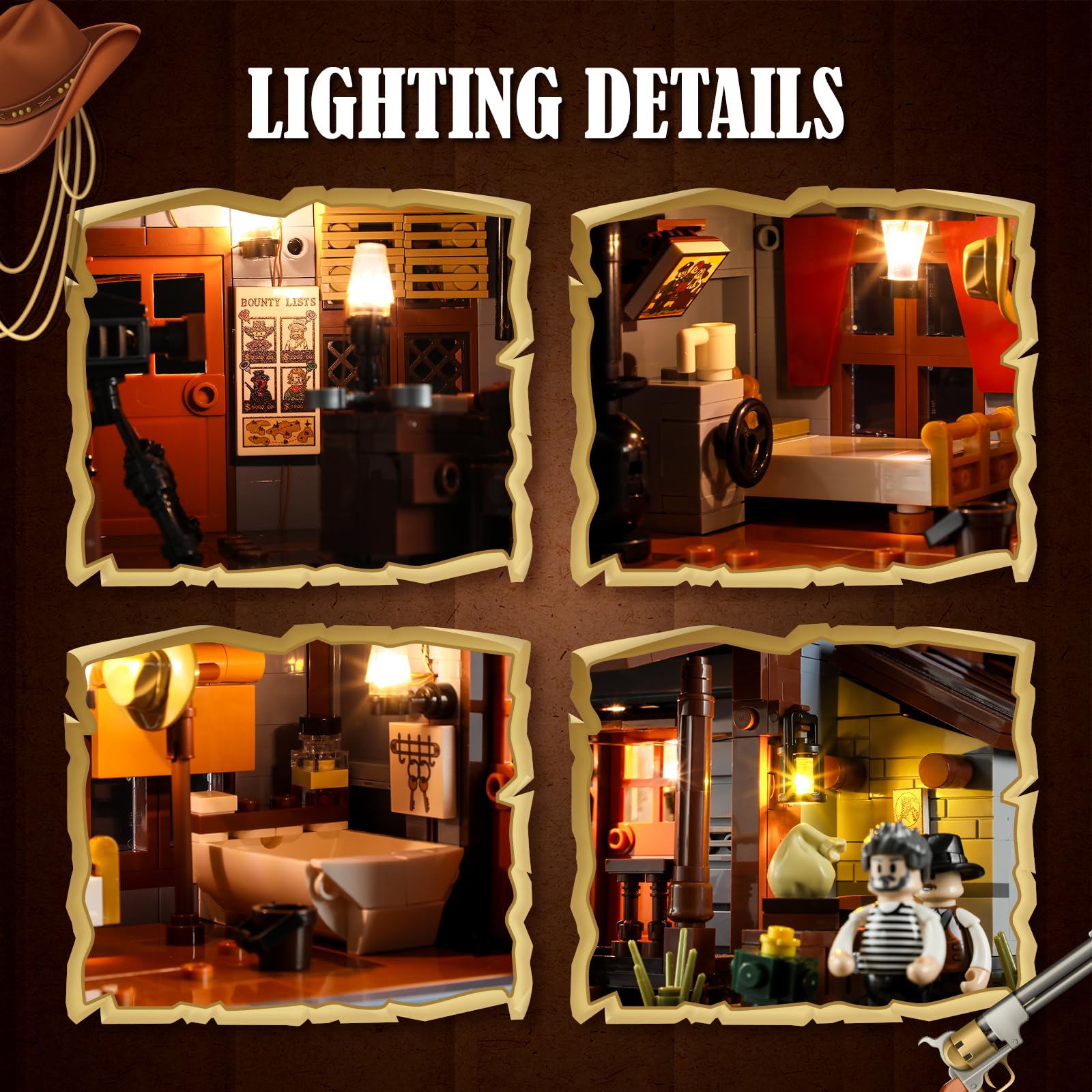 Funwhole Sheriff's-Office Lighting Building-Bricks Set - The Old West Sheriff's Office LED Light Construction Building Model Set 1240 Pcs for Adults and Teen - Image 3