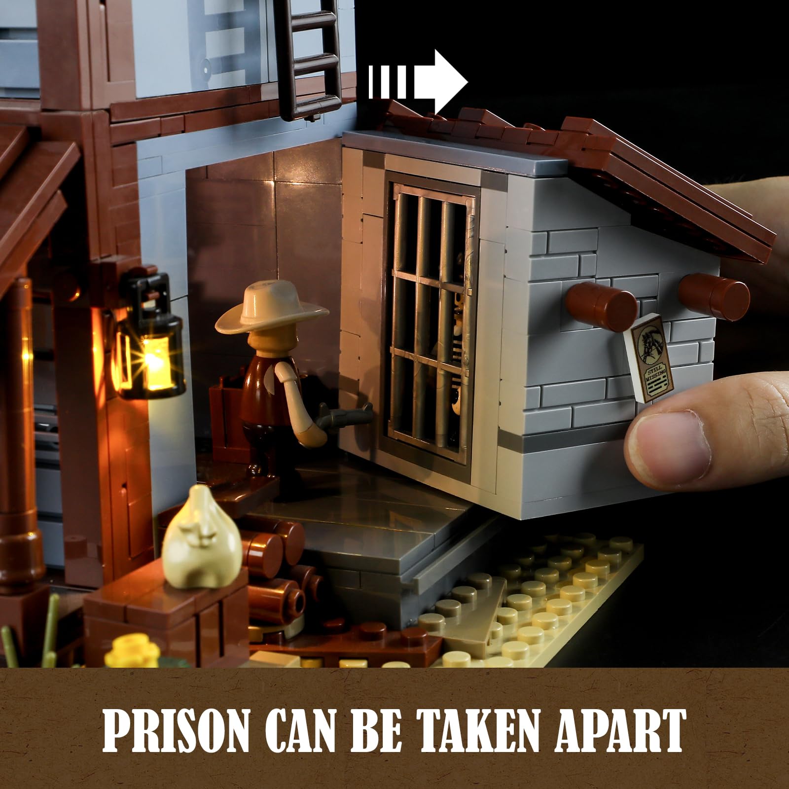 Funwhole Sheriff's-Office Lighting Building-Bricks Set - The Old West Sheriff's Office LED Light Construction Building Model Set 1240 Pcs for Adults and Teen - Image 5