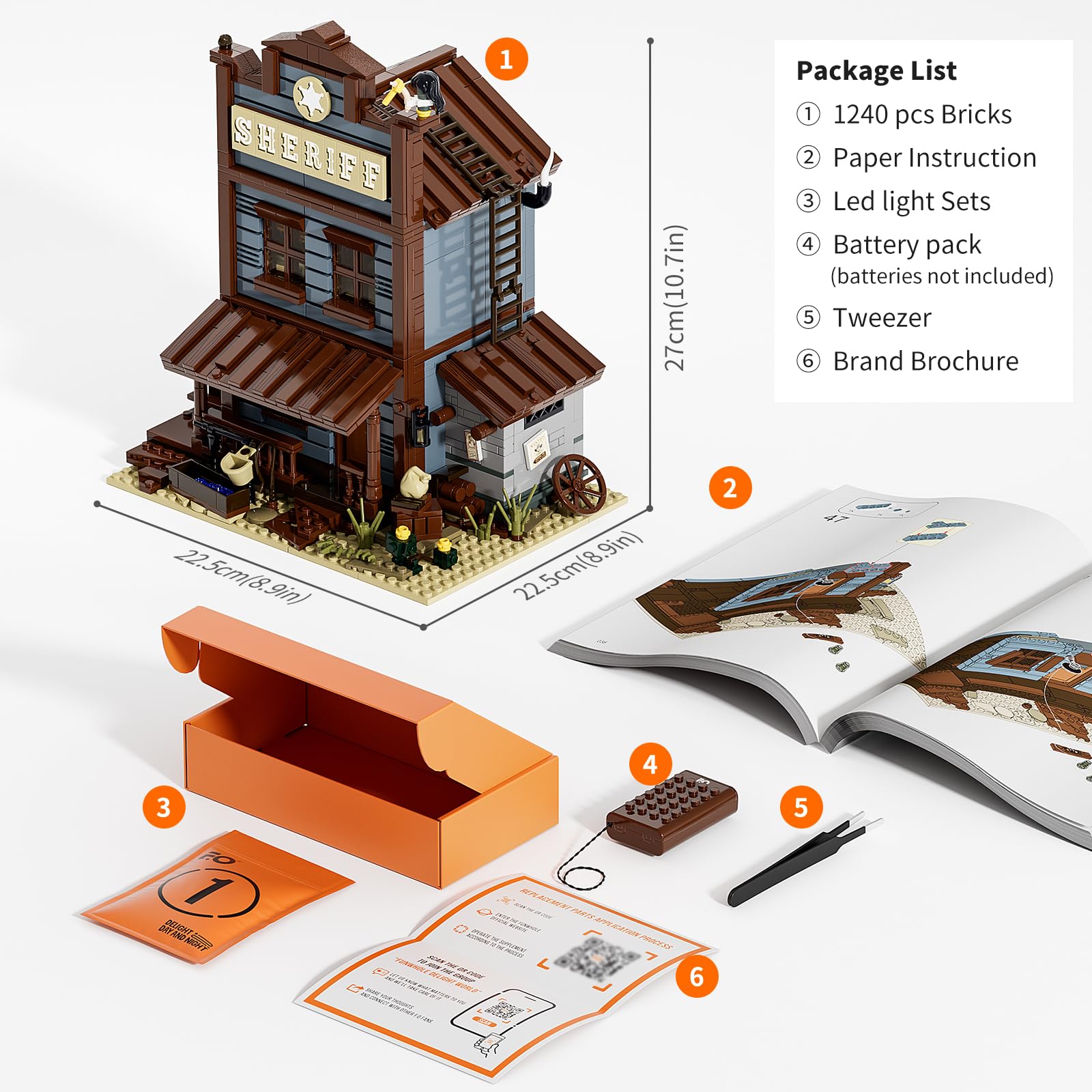 Funwhole Sheriff's-Office Lighting Building-Bricks Set - The Old West Sheriff's Office LED Light Construction Building Model Set 1240 Pcs for Adults and Teen - Image 6