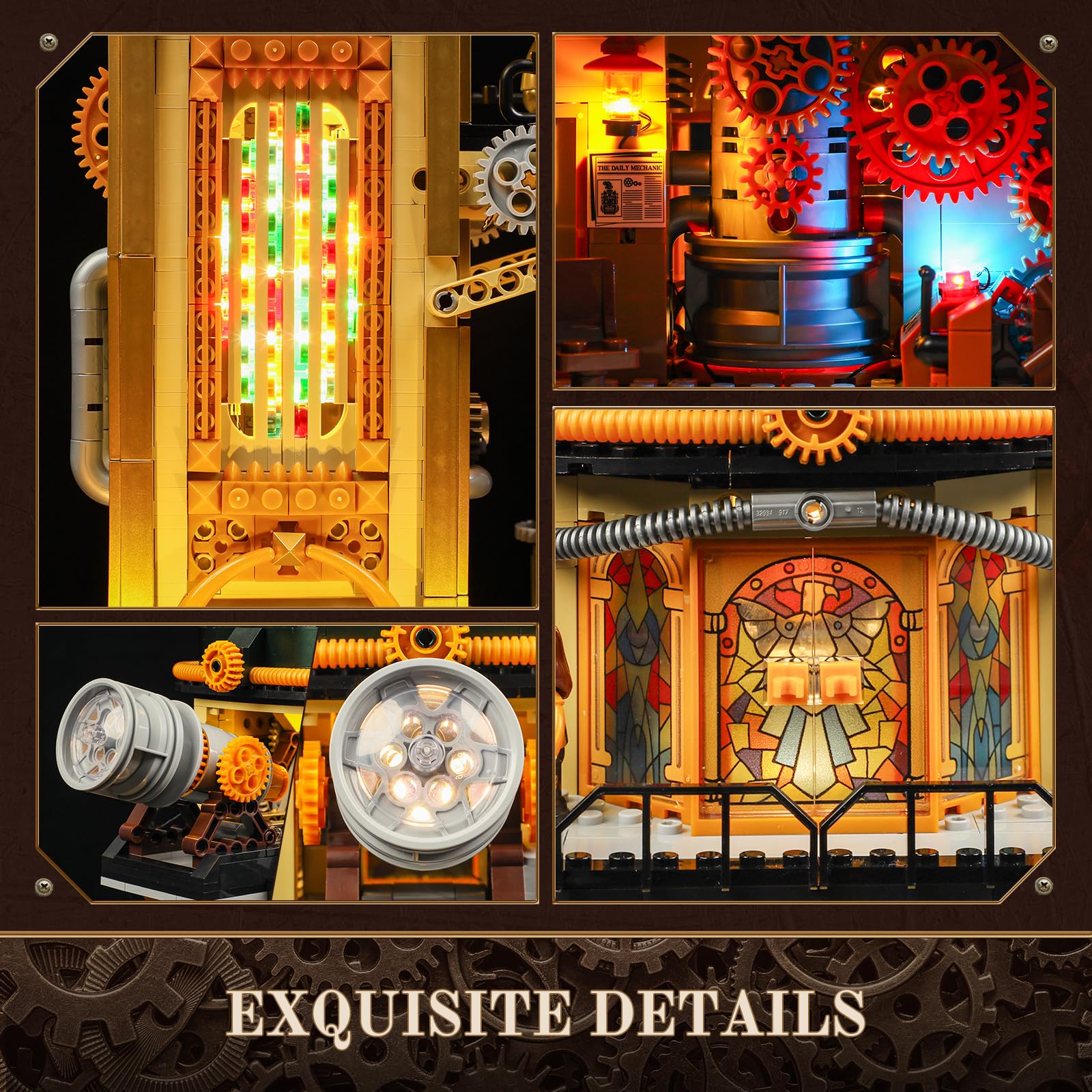 FUNWHOLE Steampunk Observatory Tower Lighting Building-Bricks Set - Astronomy Tower 2744 Pcs Collection Display Set for Adults and Steampunk Lovers - Image 3