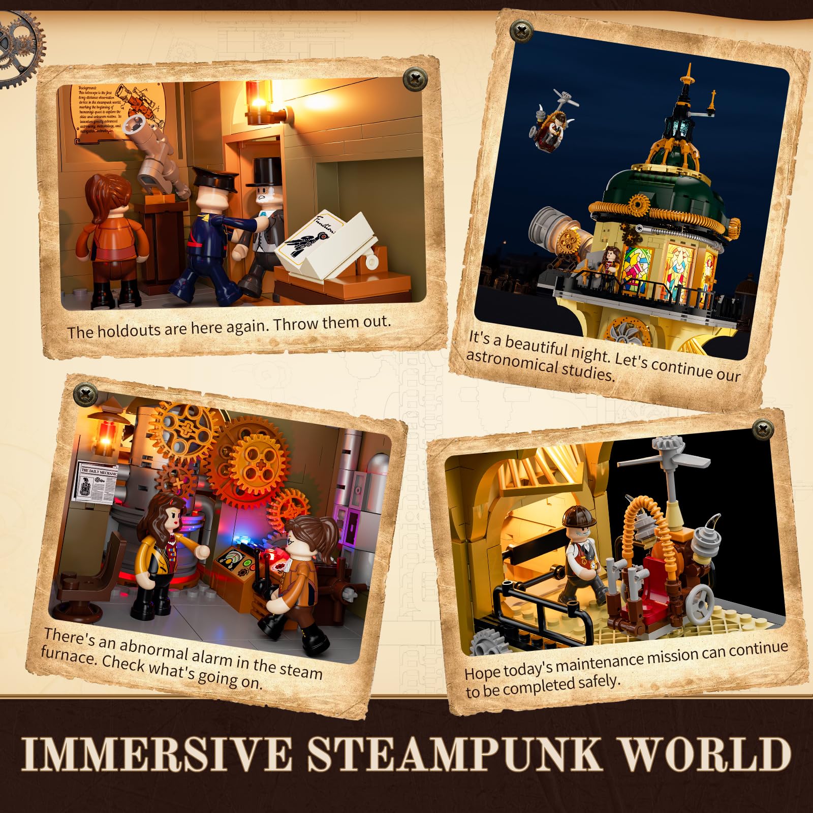 FUNWHOLE Steampunk Observatory Tower Lighting Building-Bricks Set - Astronomy Tower 2744 Pcs Collection Display Set for Adults and Steampunk Lovers - Image 5