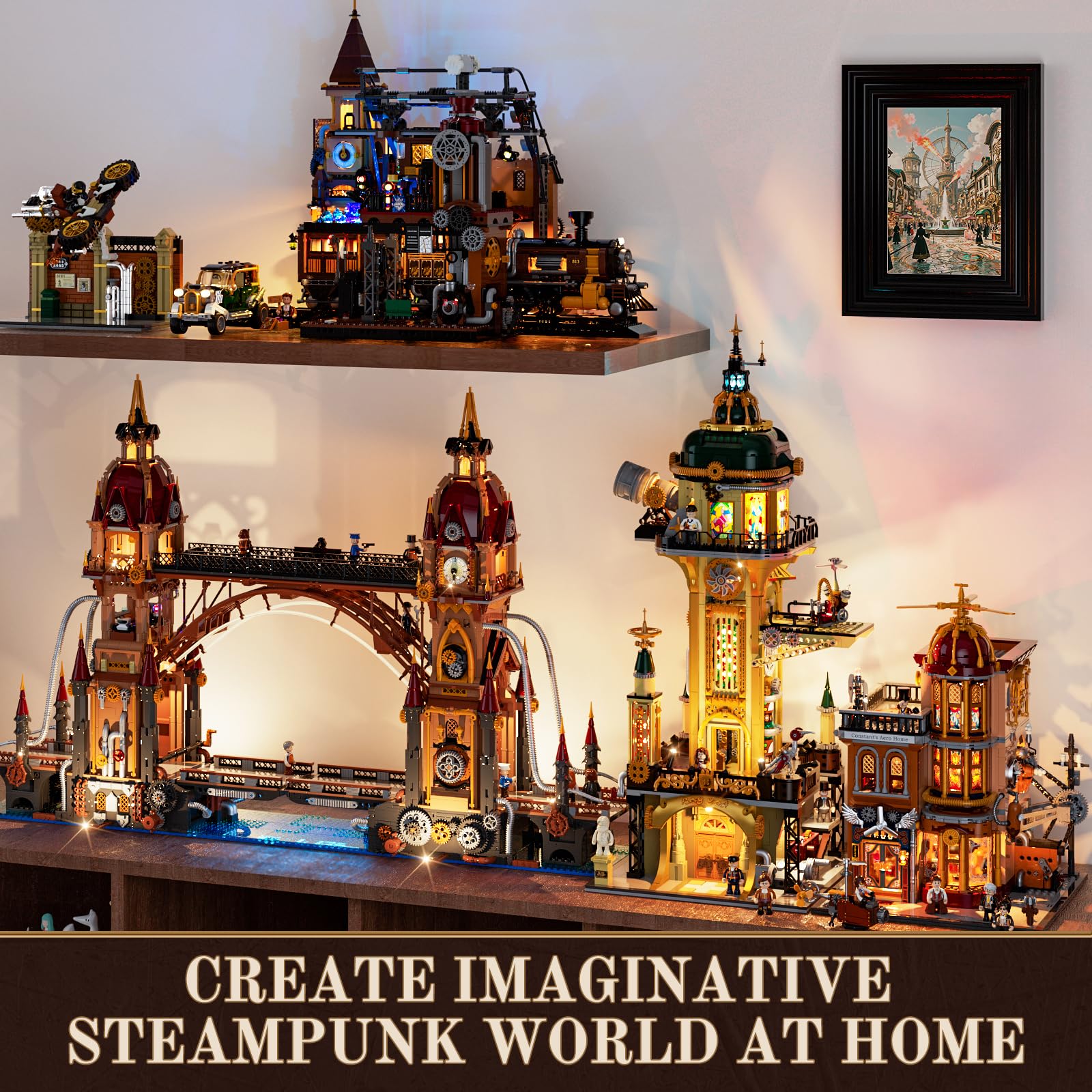 FUNWHOLE Steampunk Observatory Tower Lighting Building-Bricks Set - Astronomy Tower 2744 Pcs Collection Display Set for Adults and Steampunk Lovers - Image 7