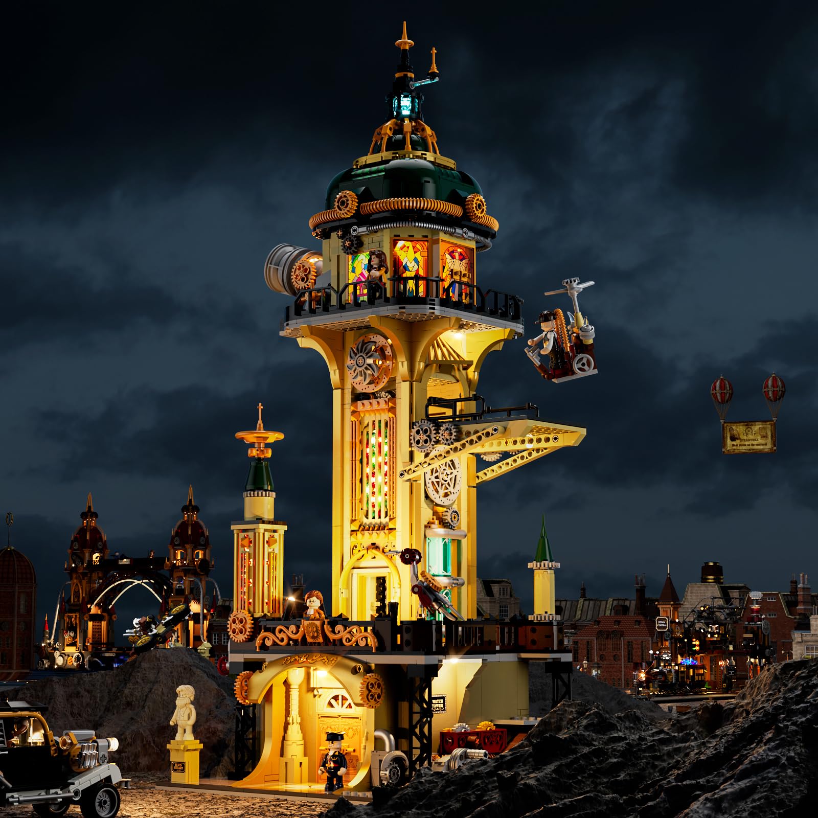 FUNWHOLE Steampunk Observatory Tower Lighting Building-Bricks Set - Astronomy Tower 2744 Pcs Collection Display Set for Adults and Steampunk Lovers - Image 8